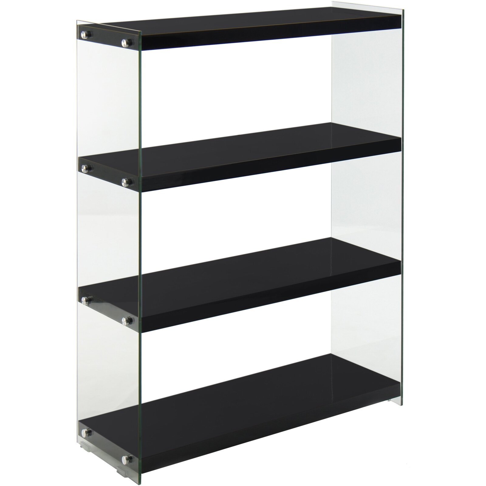 Etagère 4 étagères bois noir montant verre h113cm Etagère 4 étagères bois noir montant verre h113cm