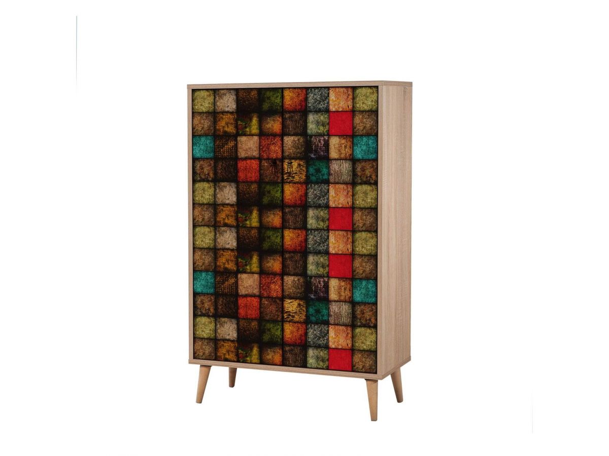 FINKA Buffet haut bois et multicolore