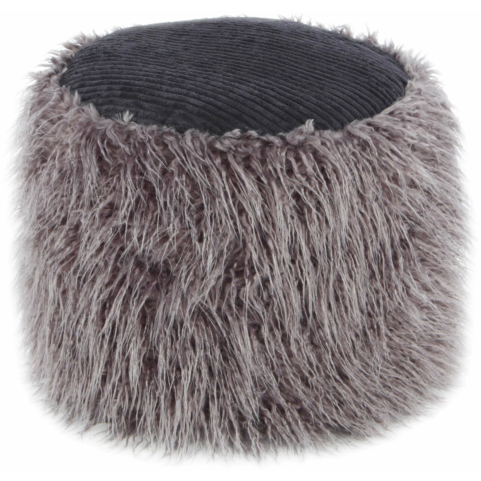 Pouf fourrure gris foncé et noir h38cm Pouf fourrure gris foncé et noir h38cm