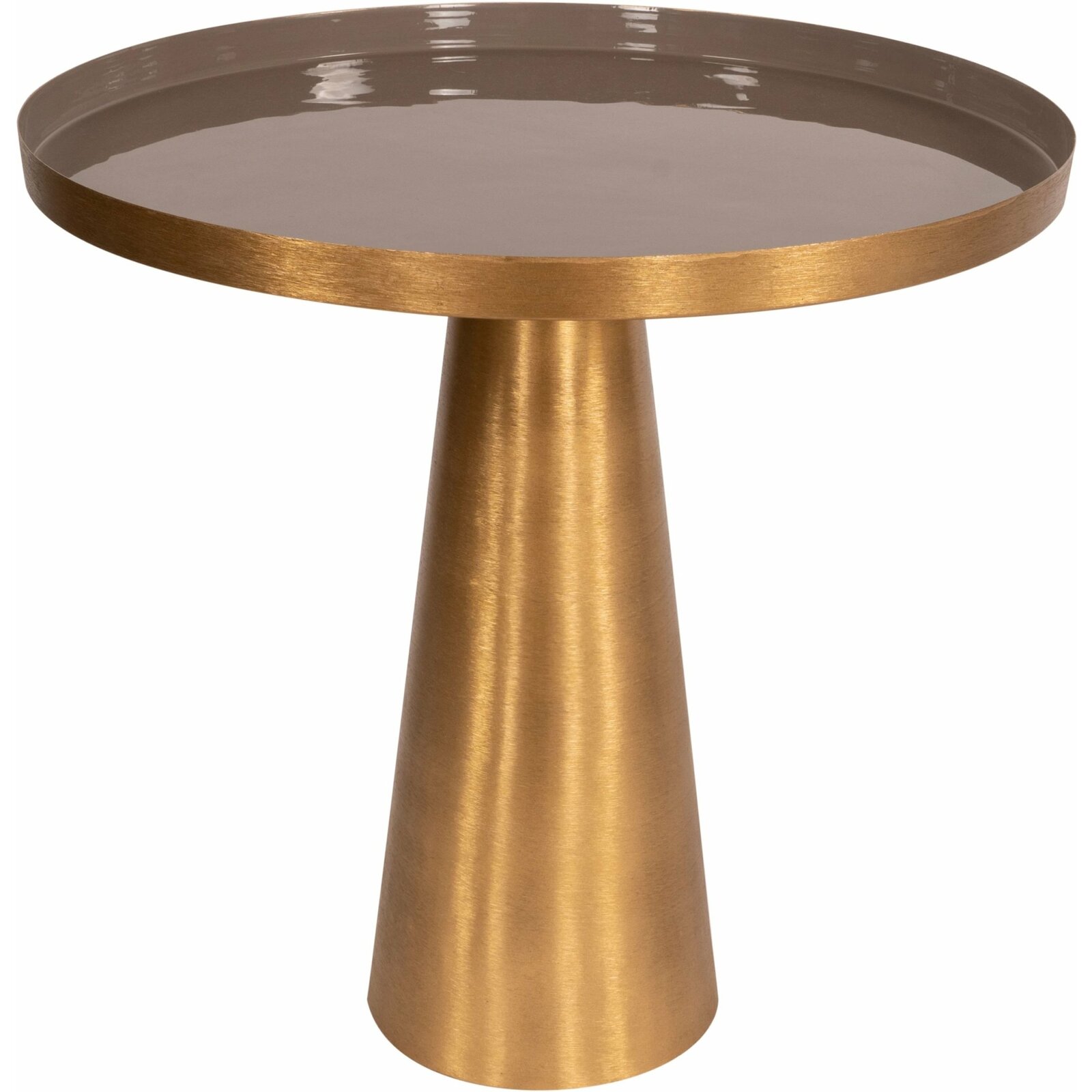 Table d’appoint embase ronde doré plateau gris taupe d51cm