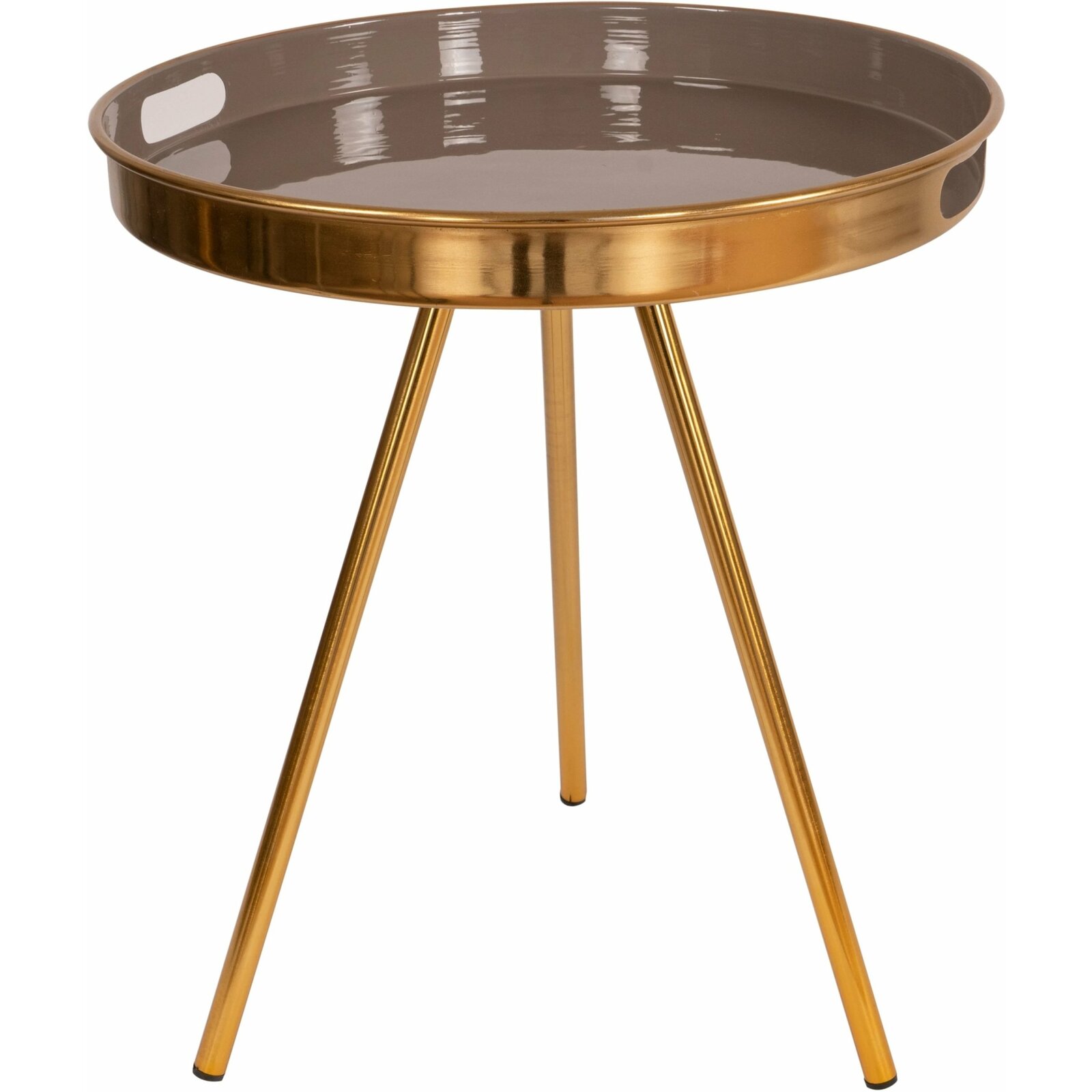 Table d’appoint ronde pieds doré plateau gris taupe d47cm