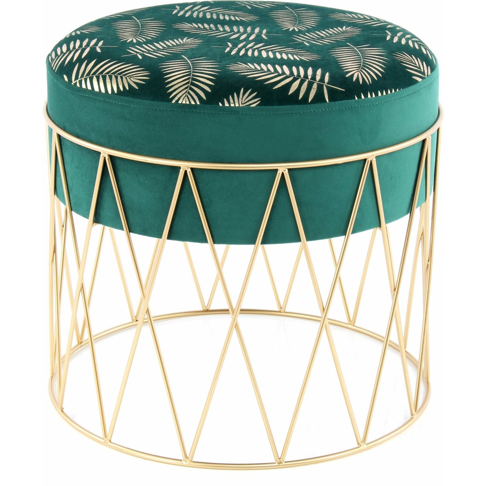 Tabouret assise rembourrée couleur vert et doré h40cm