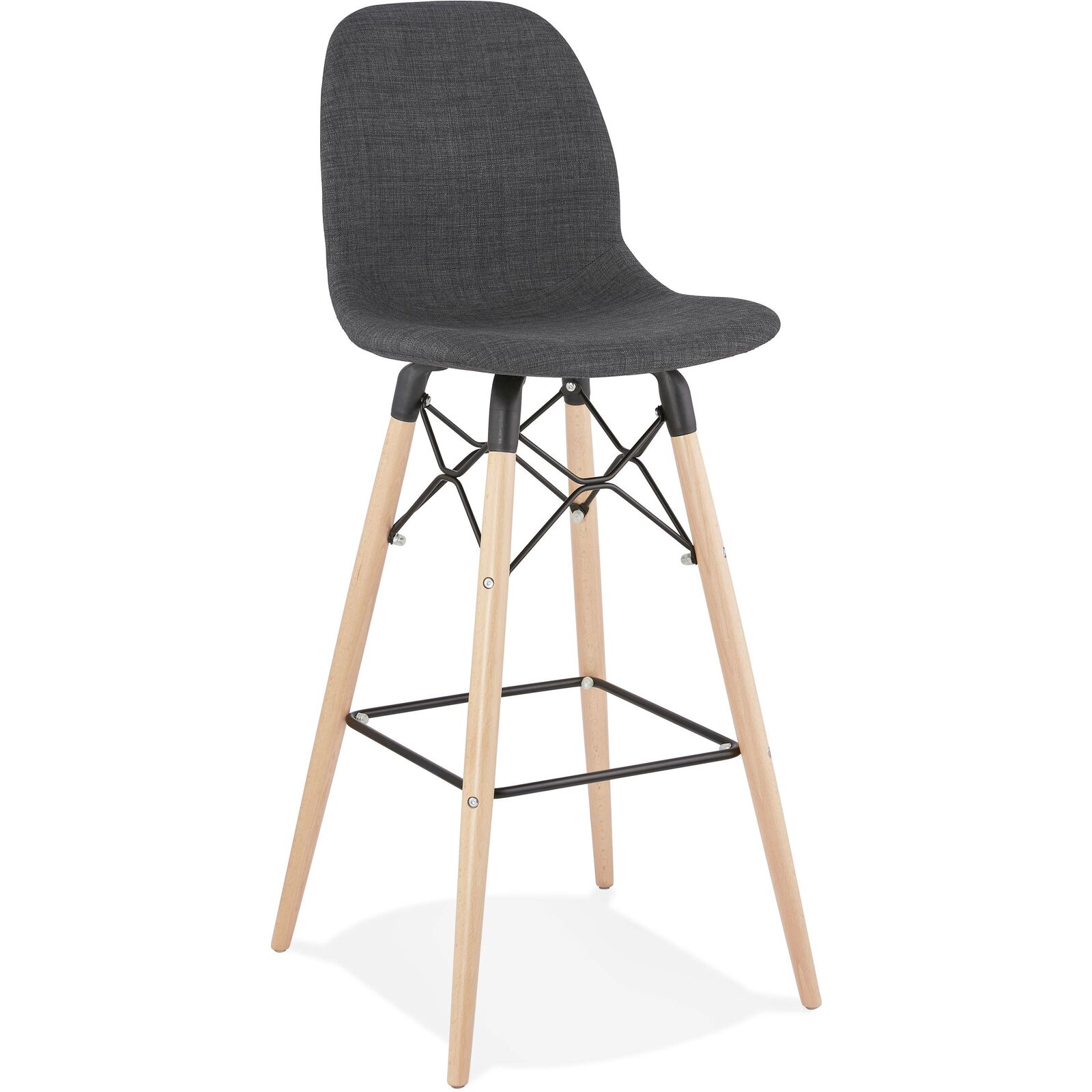 Tabouret de bar tissu gris pieds et bois h111cm