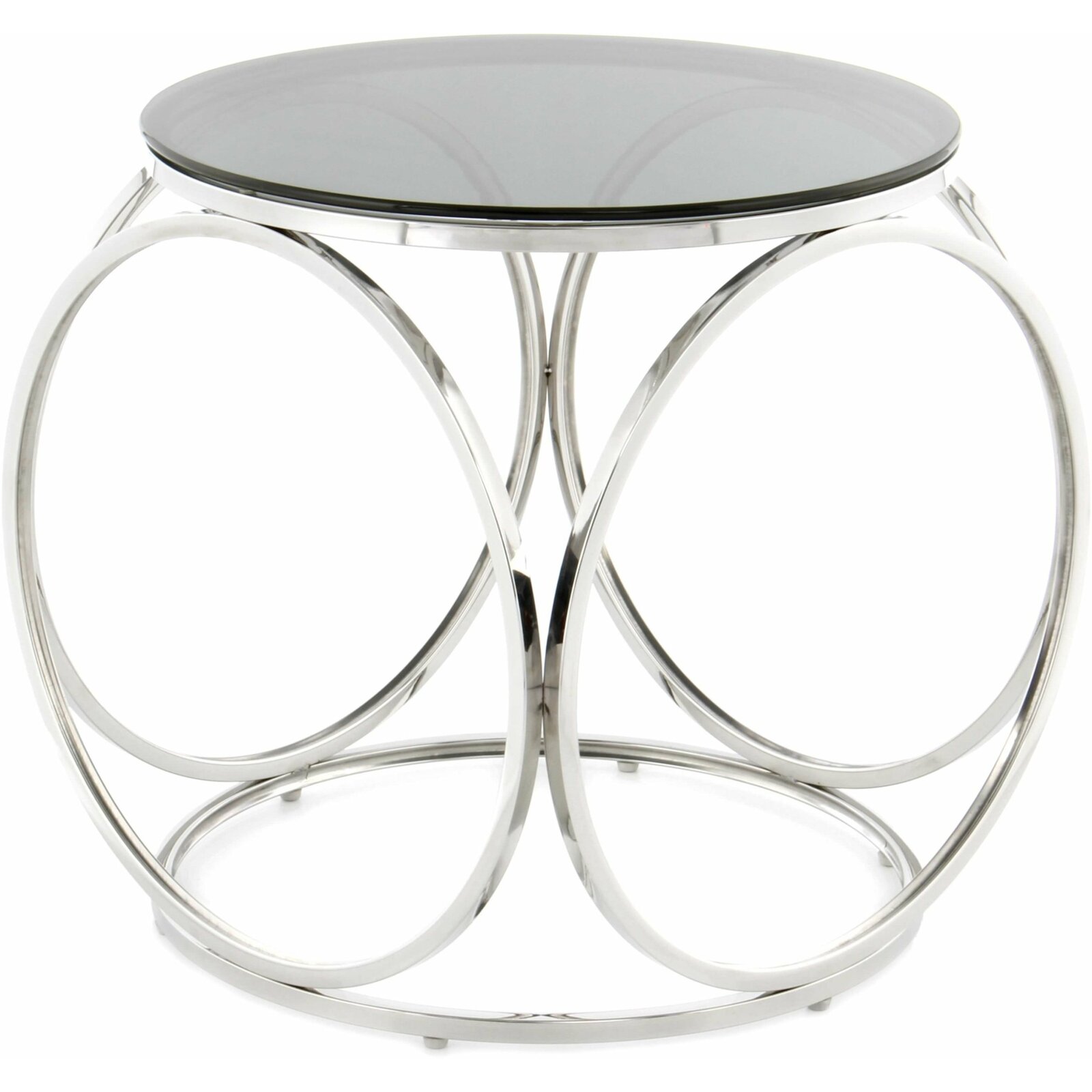 Table d’appoint ronde argent plateau verre fumé d50cm Table d’appoint ronde argent plateau verre fumé d50cm