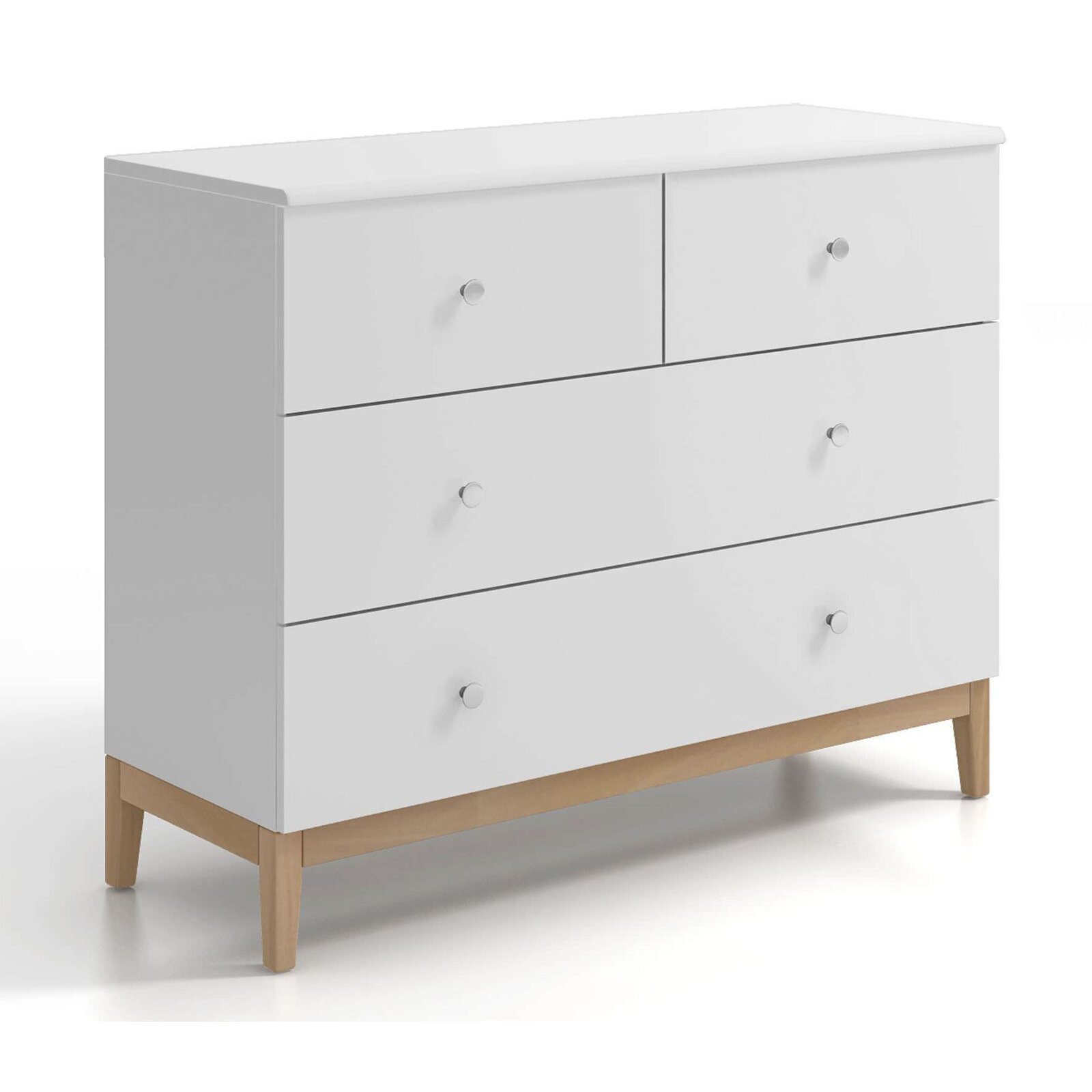 Commode 4 tiroirs en bois coouleur blanc et bois clair
