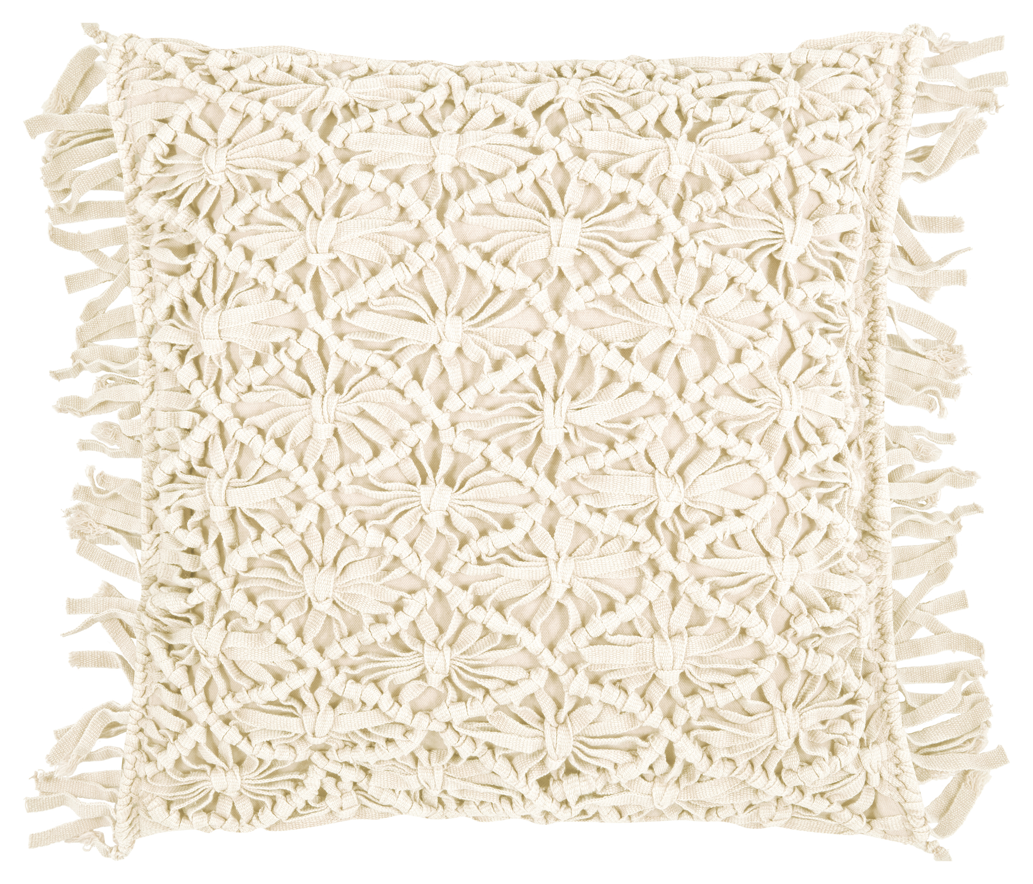 Housse de coussin à franges 100% coton lavé ivoire 45x45 Housse de coussin à franges 100% coton lavé ivoire 45x45