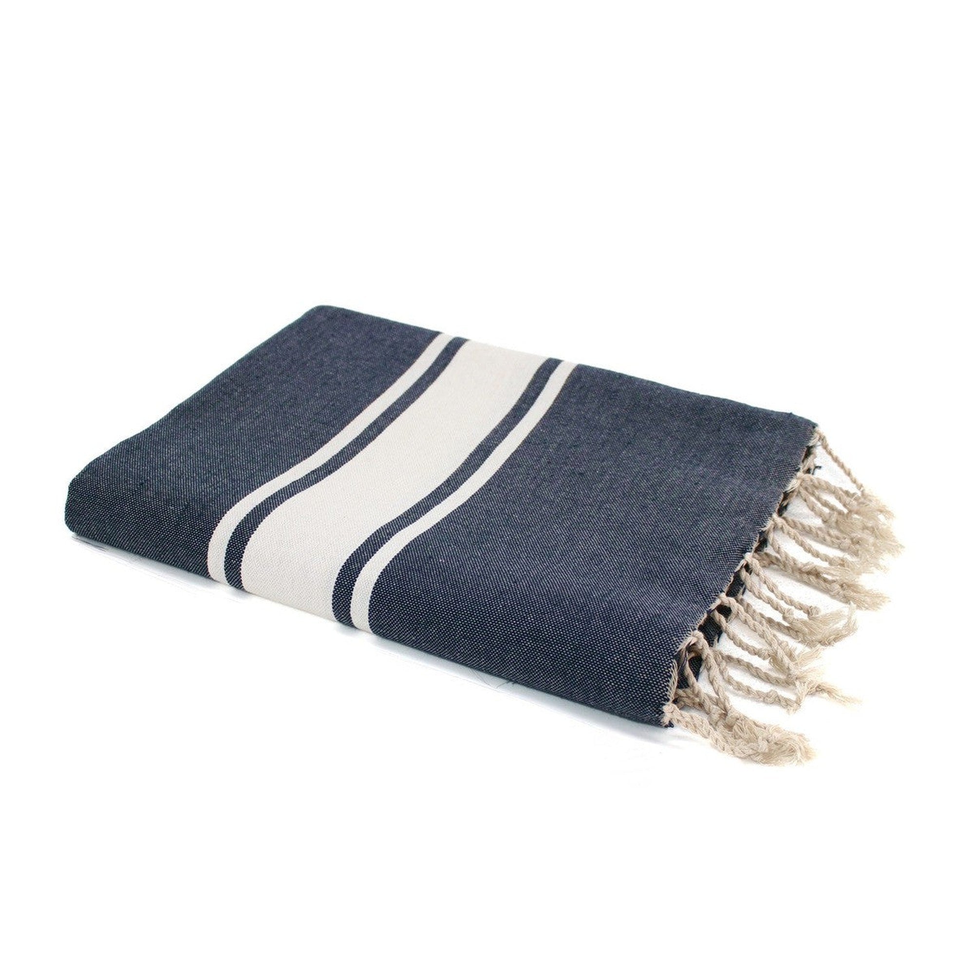 Fouta en coton bande blanche 100x200 Bleu jean Fouta en coton bande blanche 100x200 Bleu jean