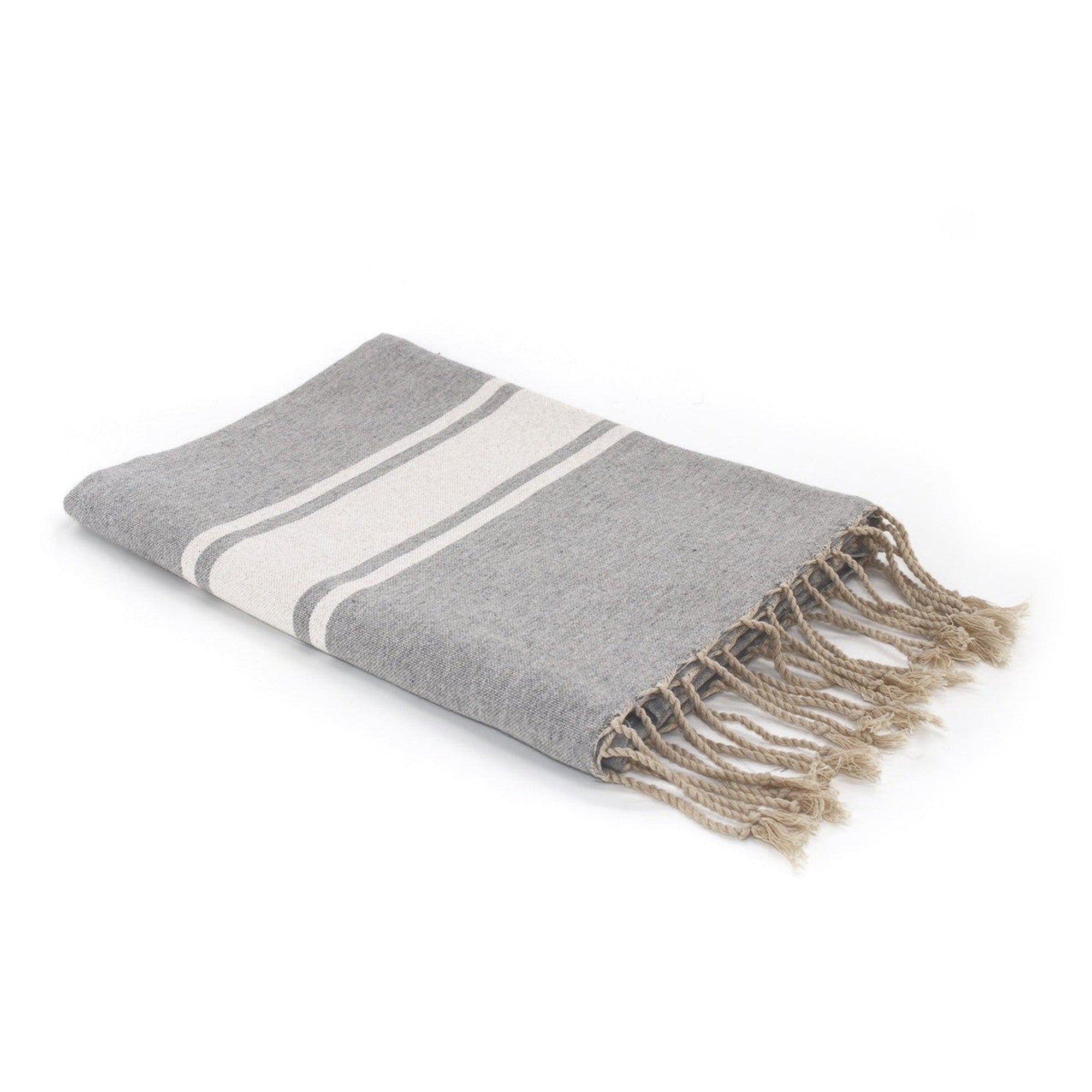 Fouta en coton bande blanche 100x200 Gris perle Fouta en coton bande blanche 100x200 Gris perle