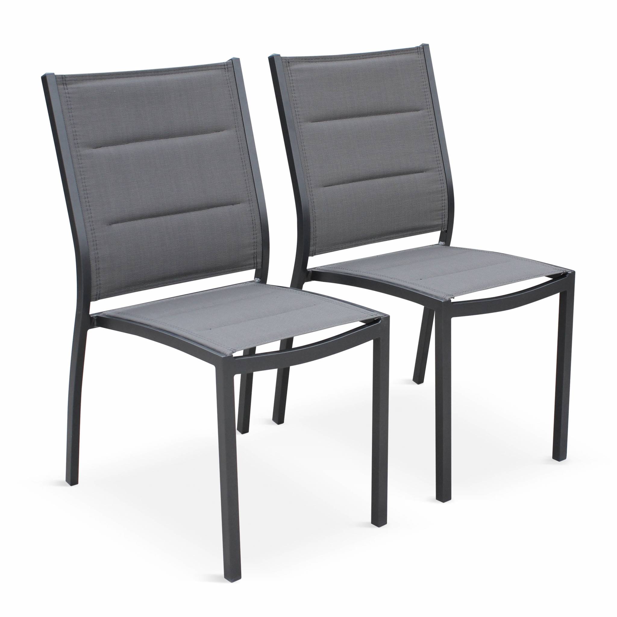 Lot de 2 chaises en aluminium anthracite et textilène gris