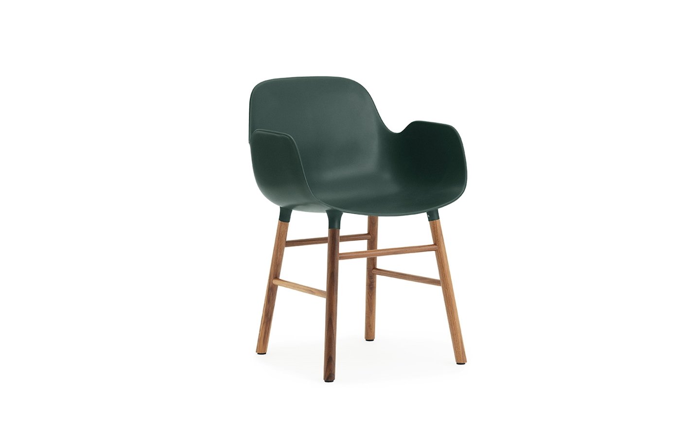 Fauteuil vert avec structure en bois de noyer