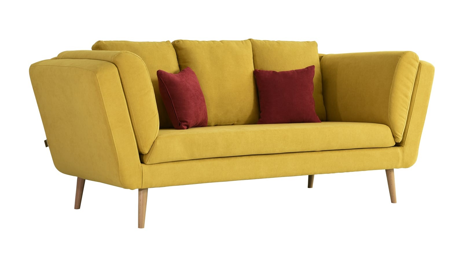 Canapé 3 places style scandinave en tissu jaune (photo) Canapé 3 places style scandinave en tissu jaune