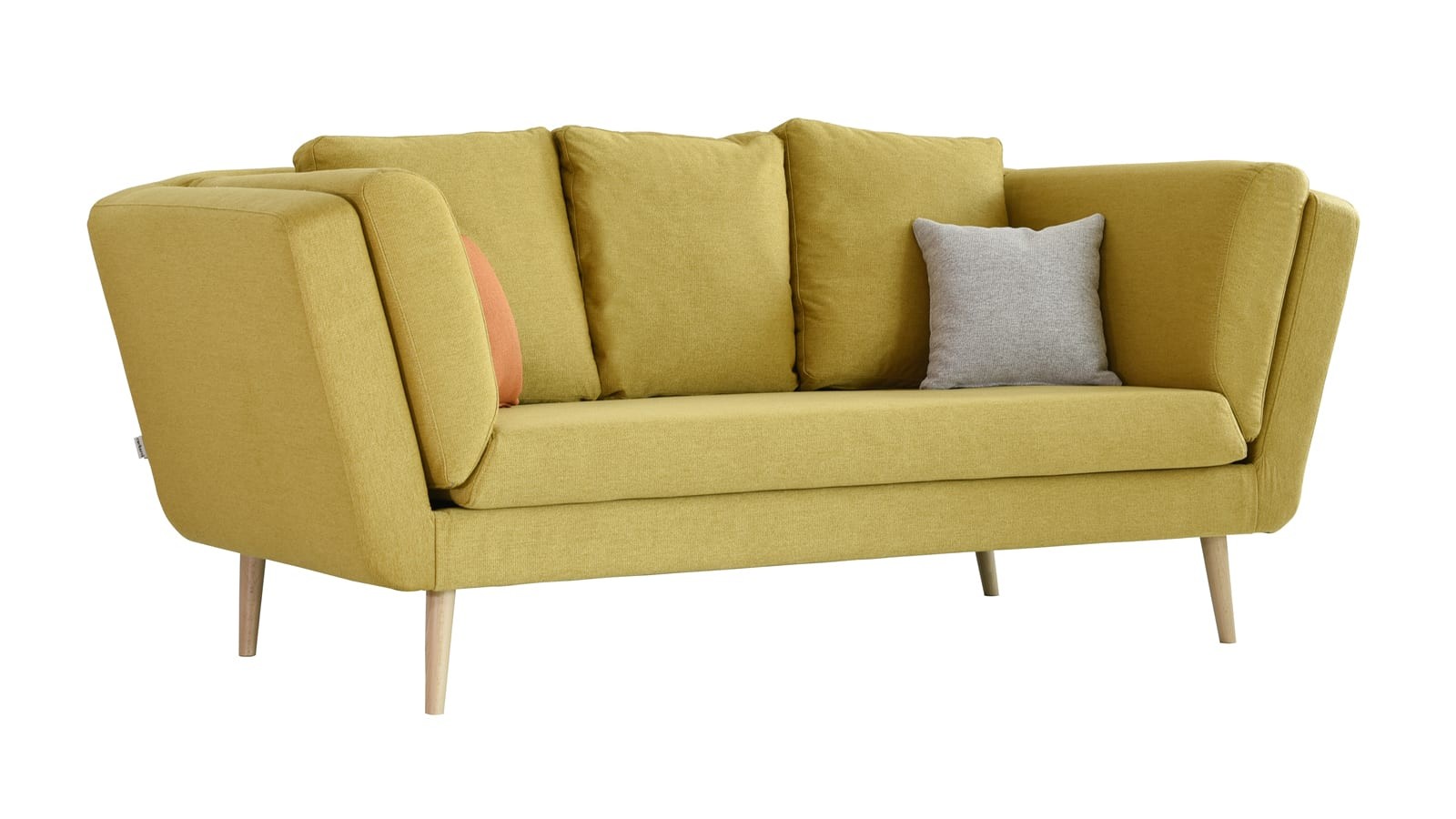 Canapé 3 places style scandinave en tissu maille jaune (photo) Canapé 3 places style scandinave en tissu maille jaune
