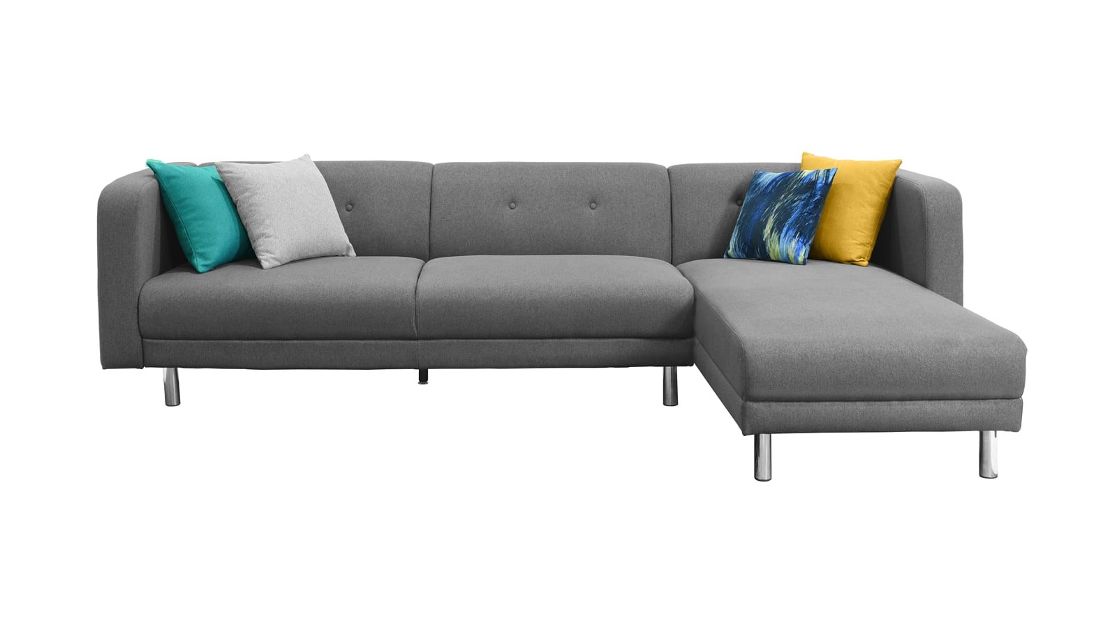 Canapé d'angle convertible 5 places en tissu gris clair