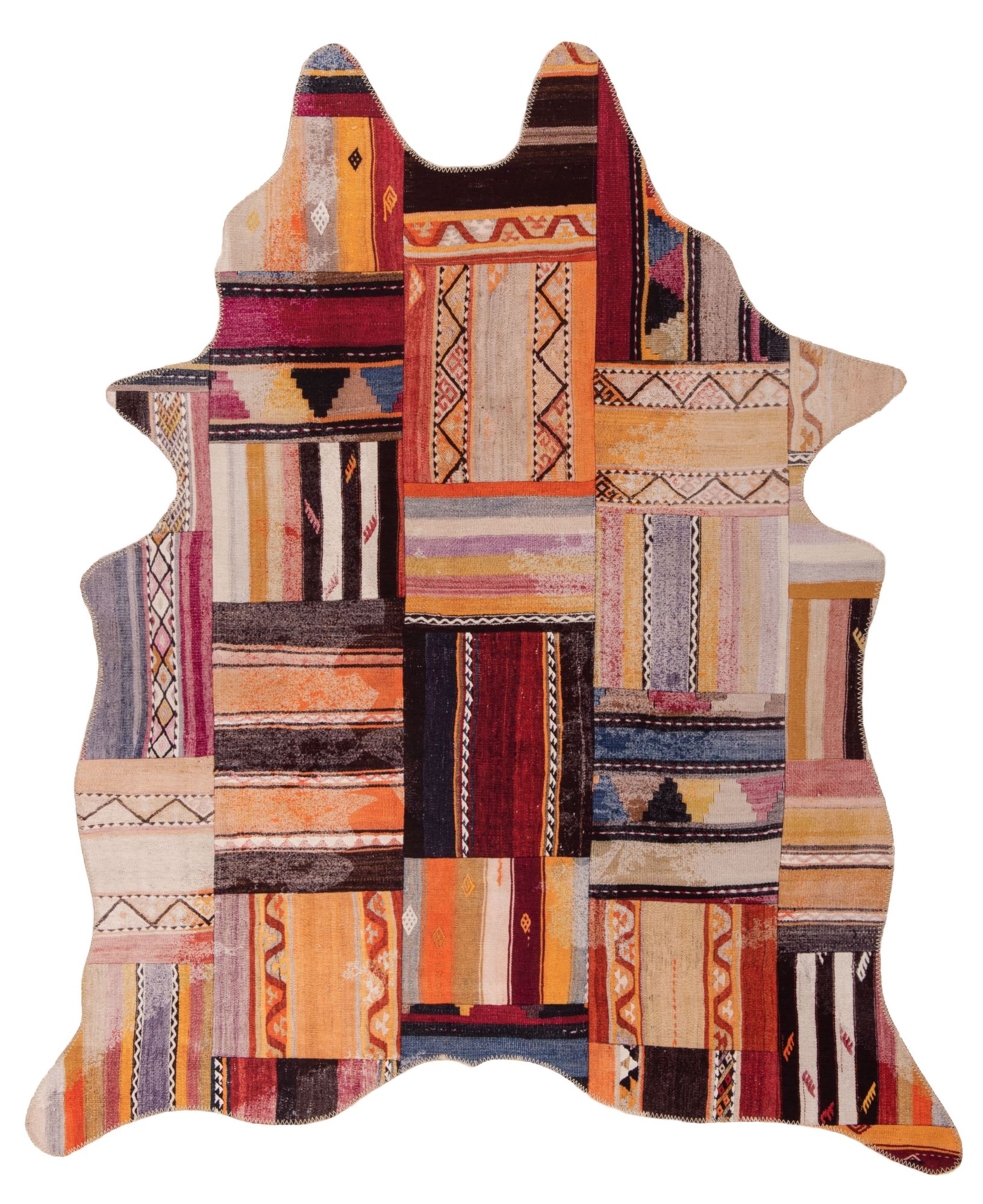 Tapis en peau de vache artificielle patchwork multicolore 150x190 Tapis en peau de vache artificielle patchwork multicolore 150x190