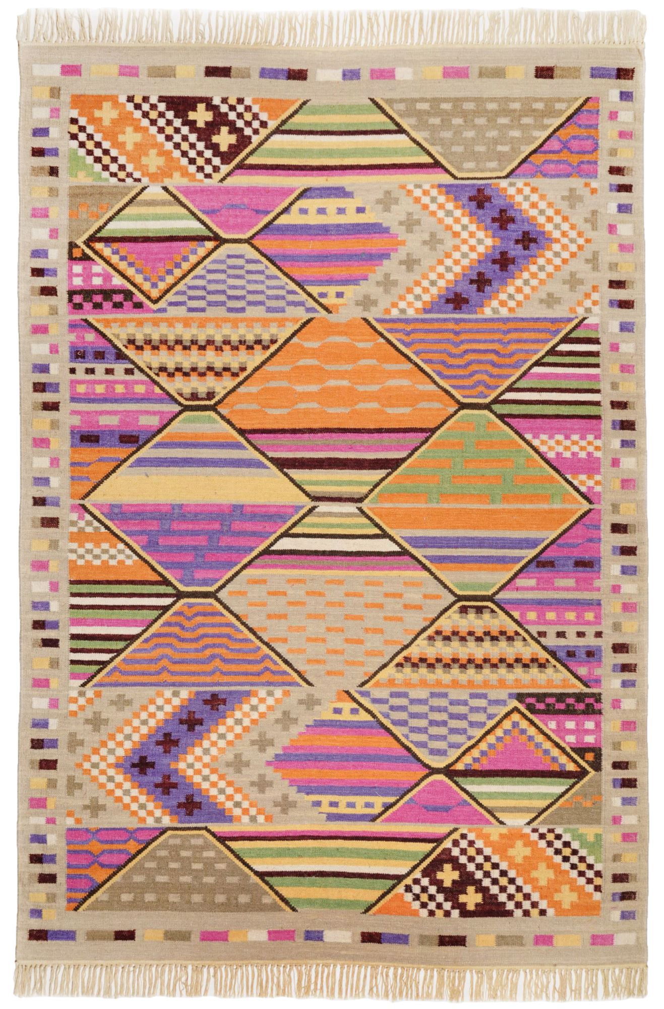 Tapis kelim en laine tissé à la main beige 160x230