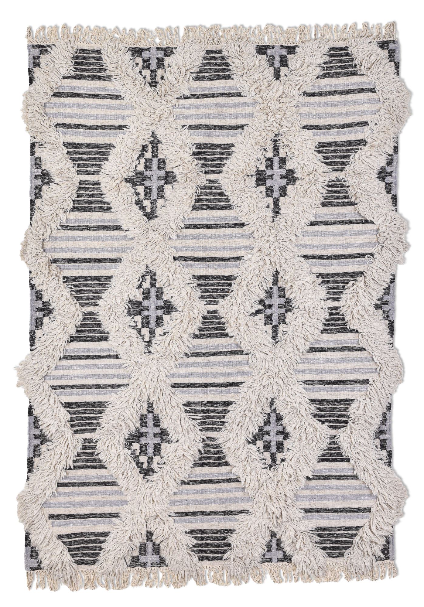 Tapis kelim moderne en laine fait main noir et blanc 160x230
