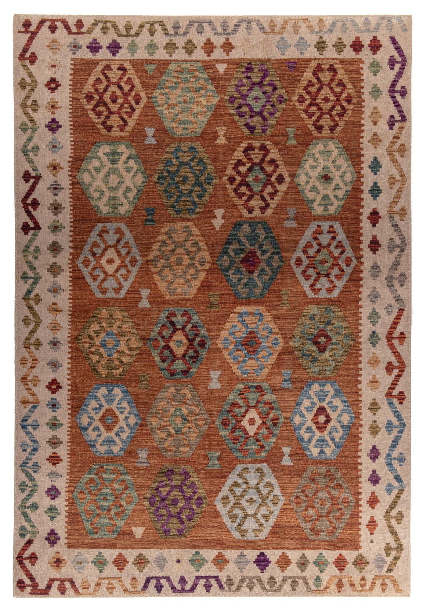 Tapis imprimé en motif kelim vintage - rouille 70x140 cm Tapis imprimé en motif kelim vintage - rouille 70x140 cm