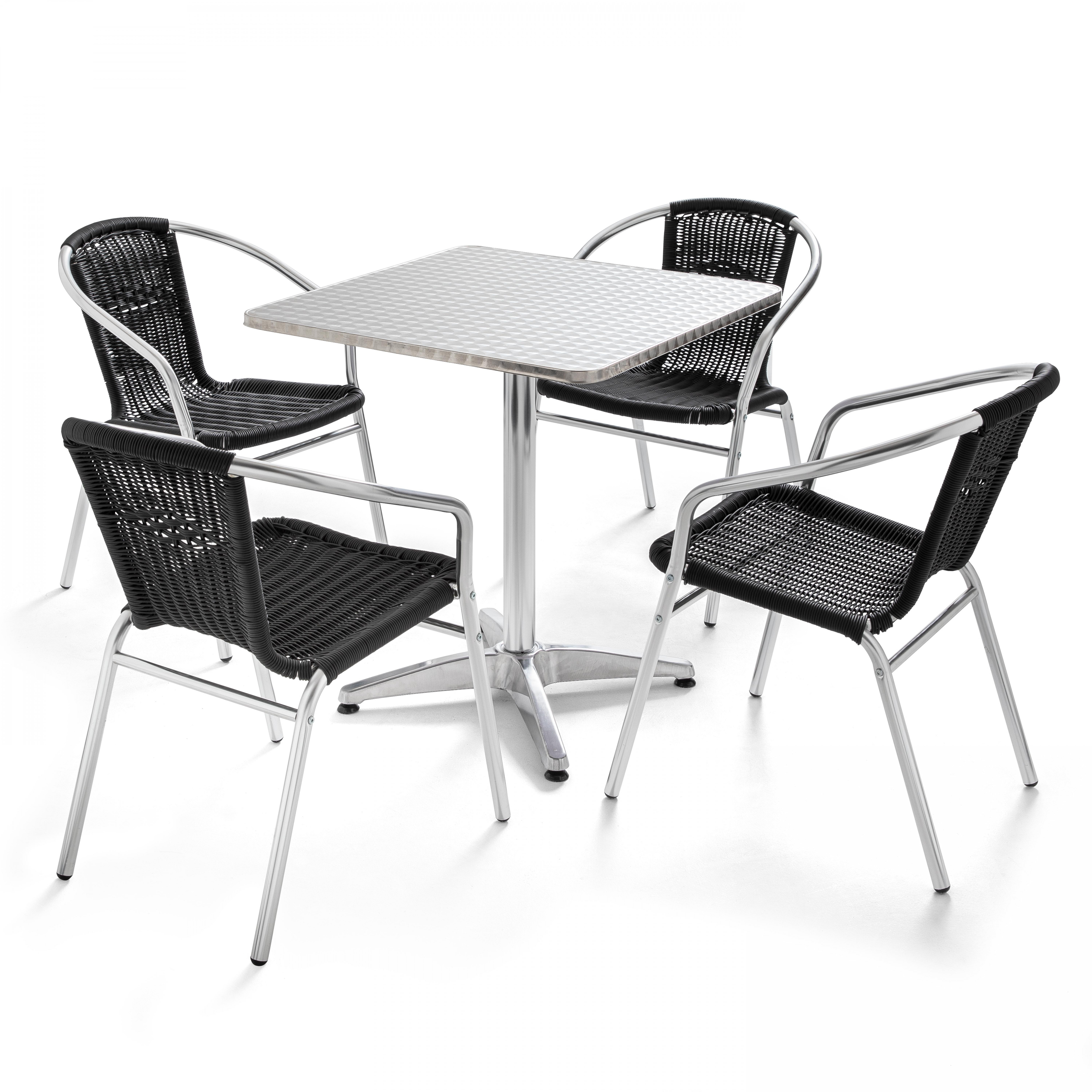 Table de jardin en alu et 4 fauteuils en résine tressée noir
