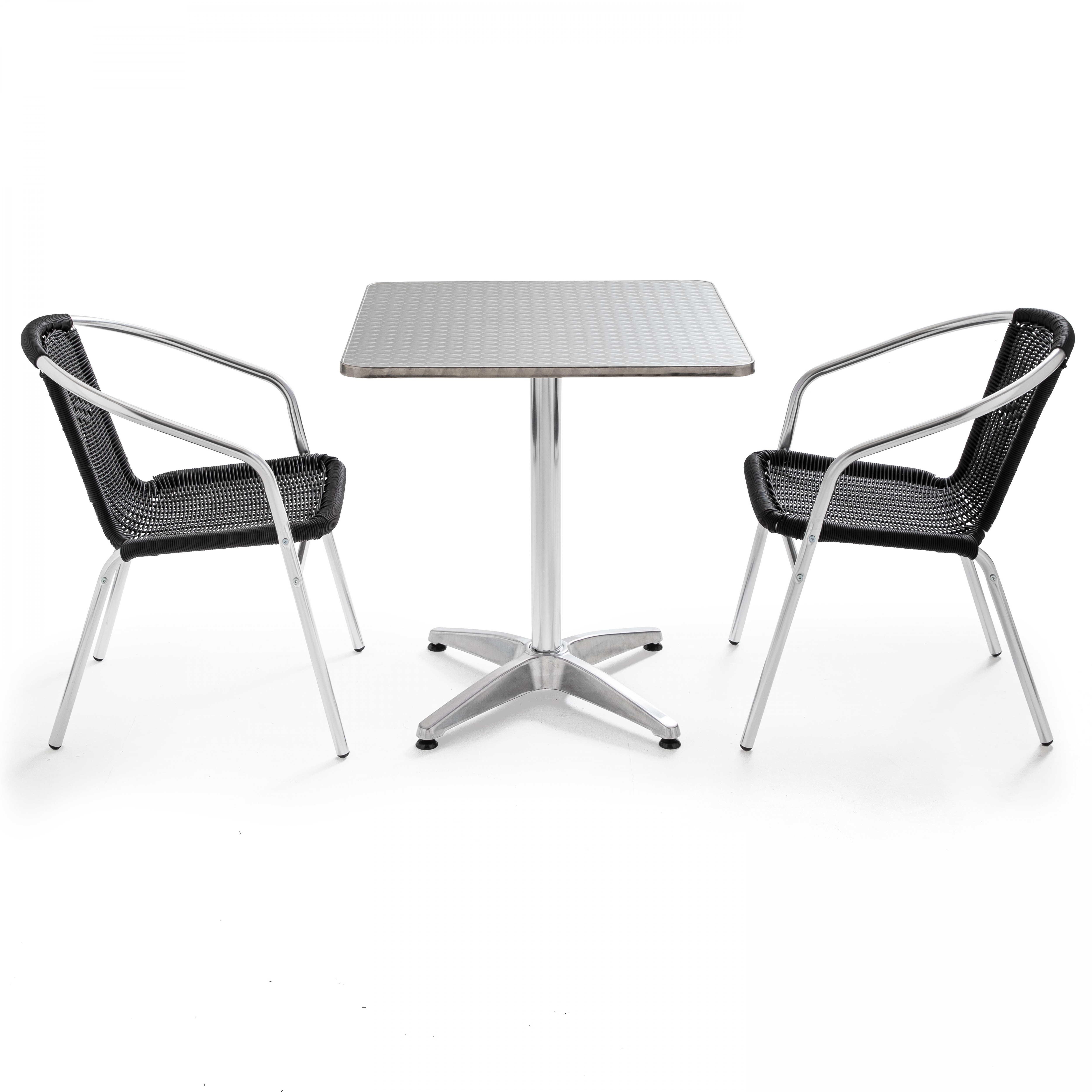 Table de jardin en alu et 2 fauteuils en résine tressée noir