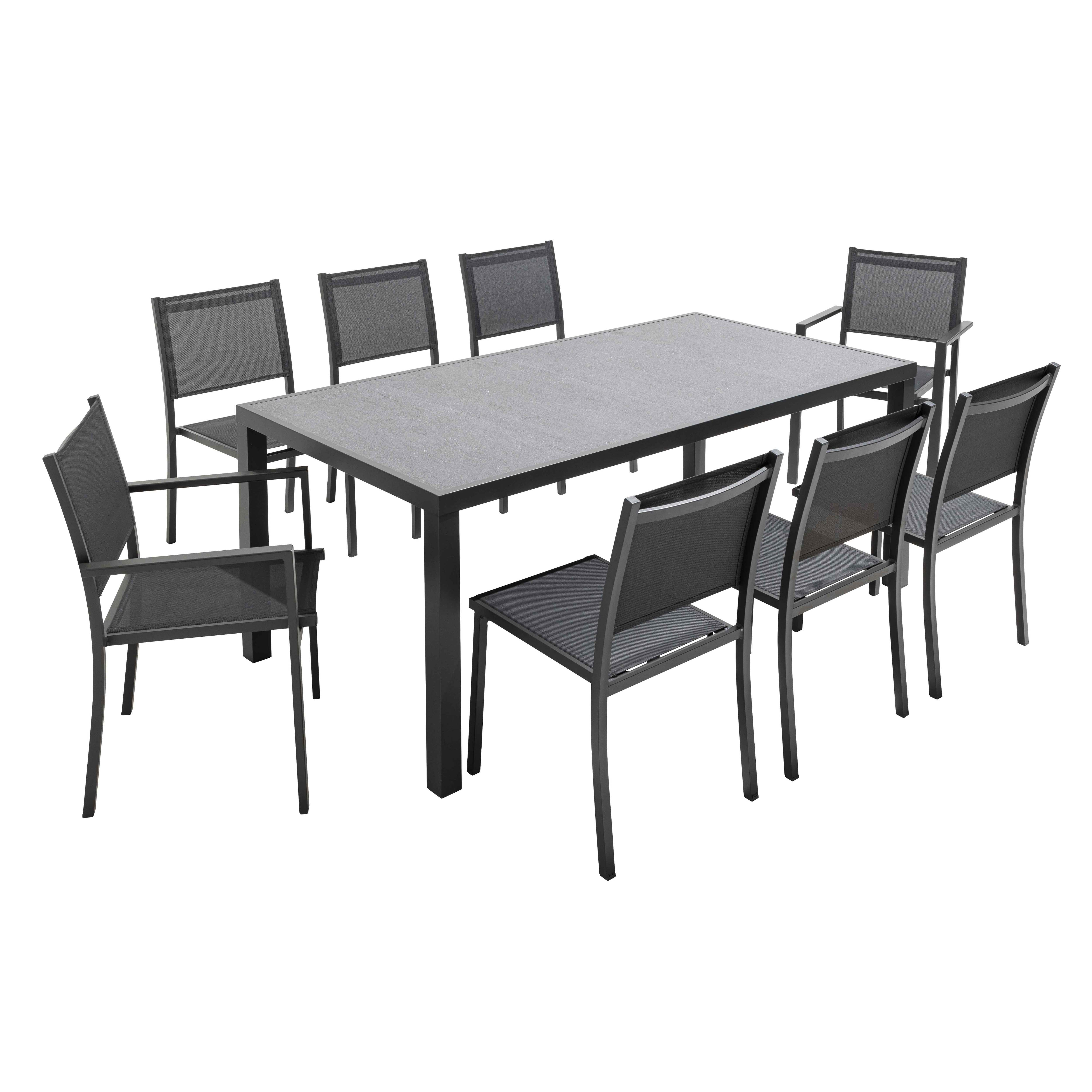 Ensemble de jardin 8 places table céramique gris Ensemble de jardin 8 places table céramique gris