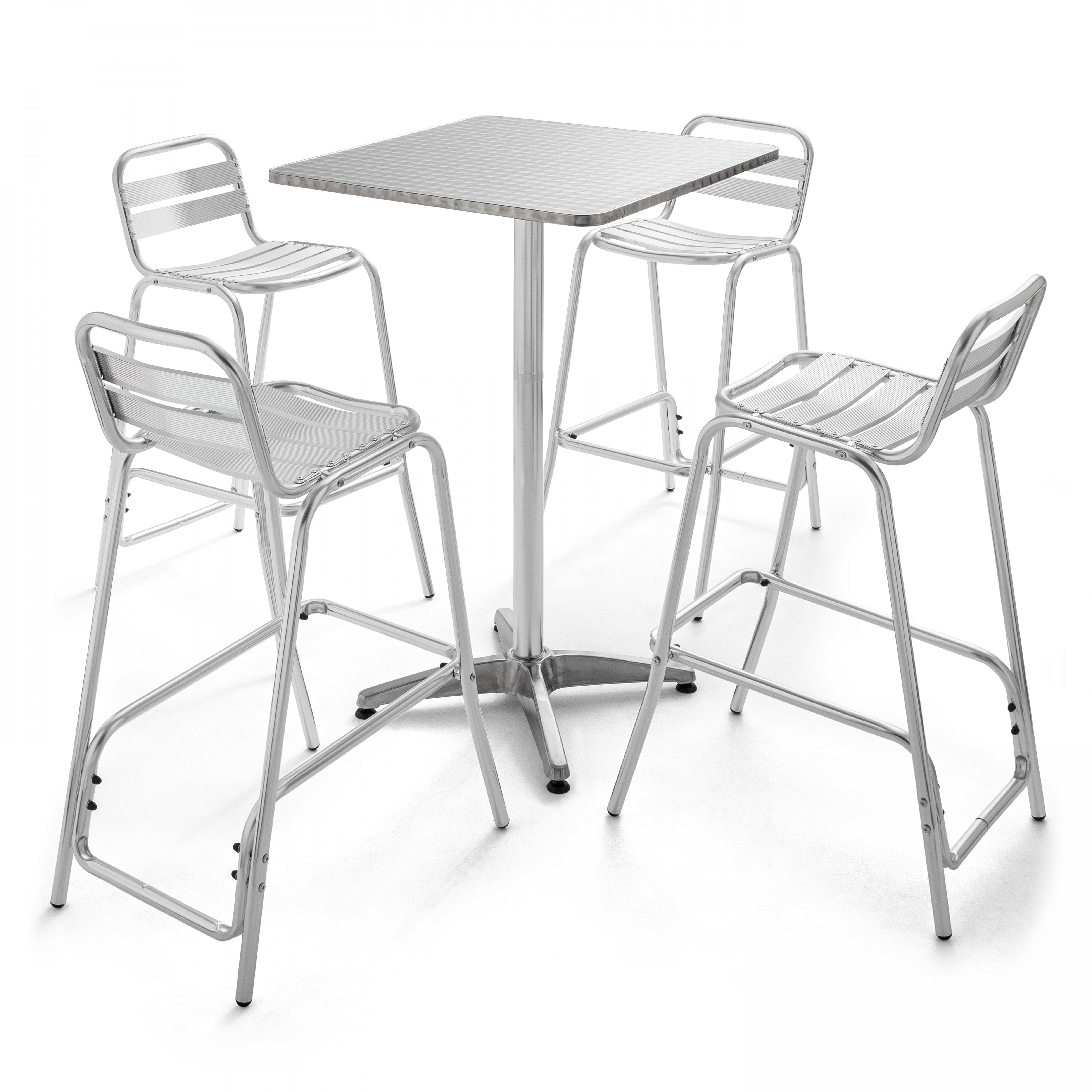 Table de jardin mange-debout et 4 chaises gris
