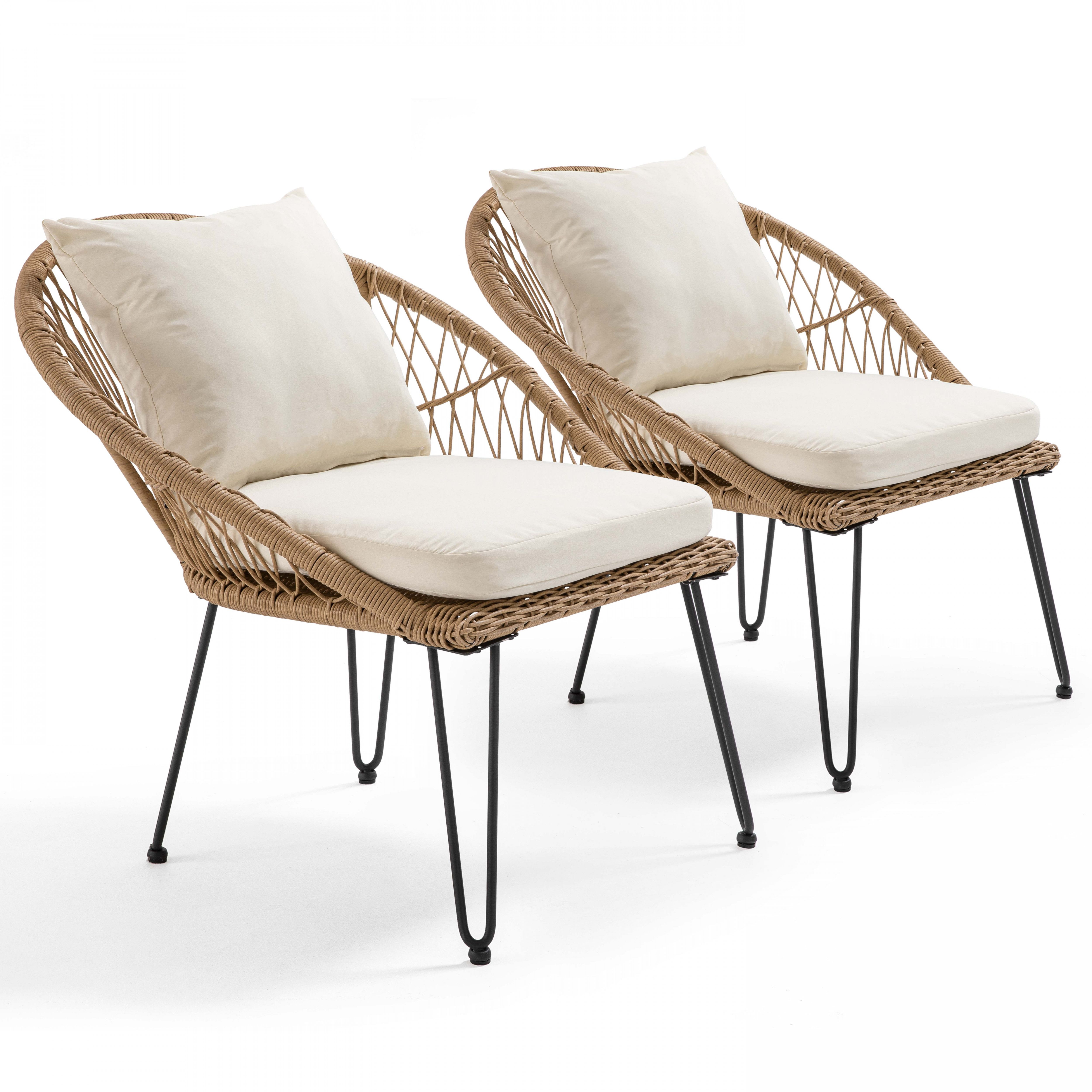 Lot de 2 fauteuils rotin synthétique naturel (photo) Lot de 2 fauteuils rotin synthétique naturel