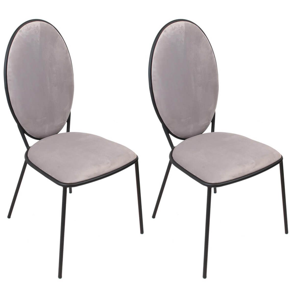 Lot de 2 chaises effet velours gris clair Lot de 2 chaises effet velours gris clair