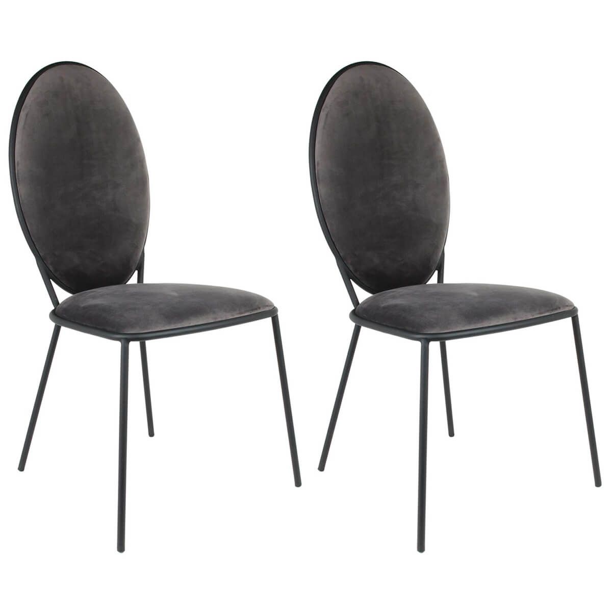 Lot de 2 chaises effet velours gris foncé Lot de 2 chaises effet velours gris foncé
