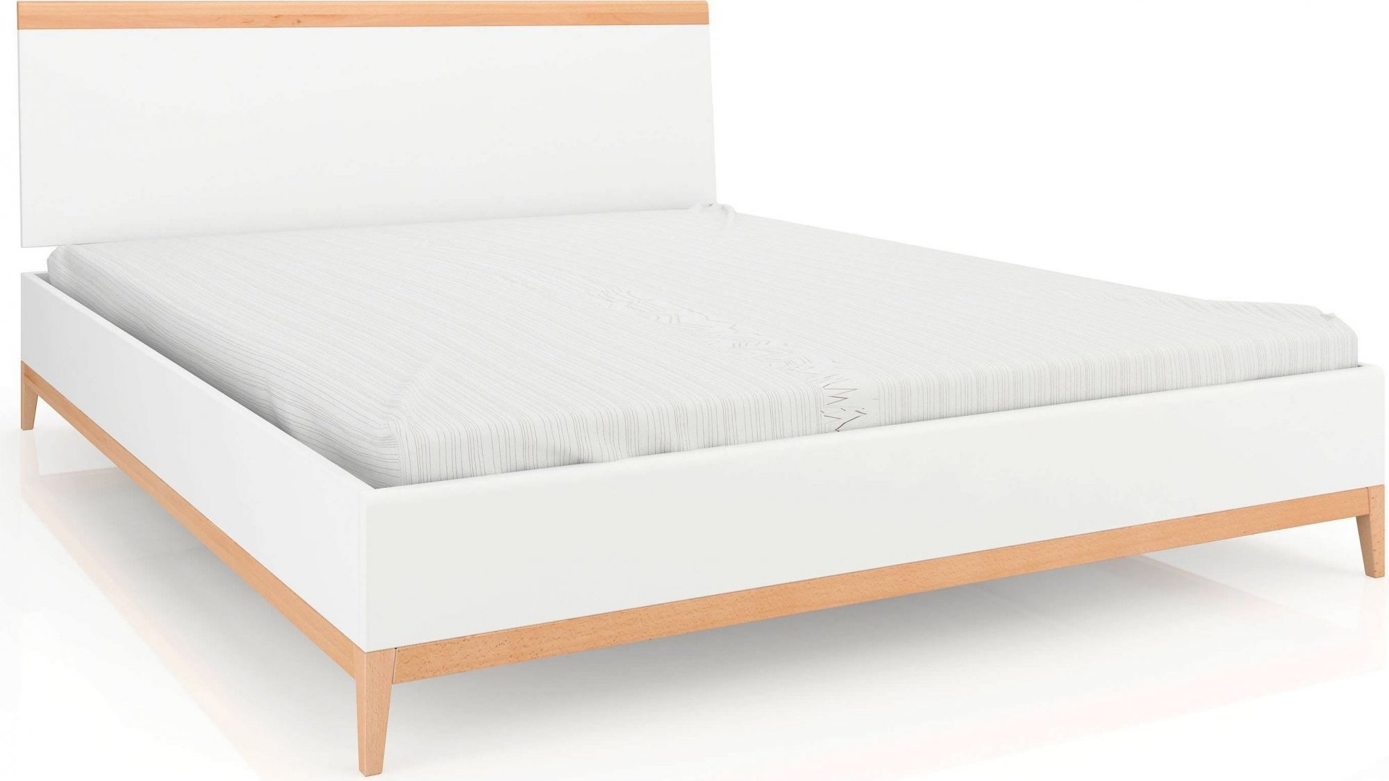 Lit avec tête de lit sommier massif clair blanc 180x200cm Lit avec tête de lit sommier massif clair blanc 180x200cm