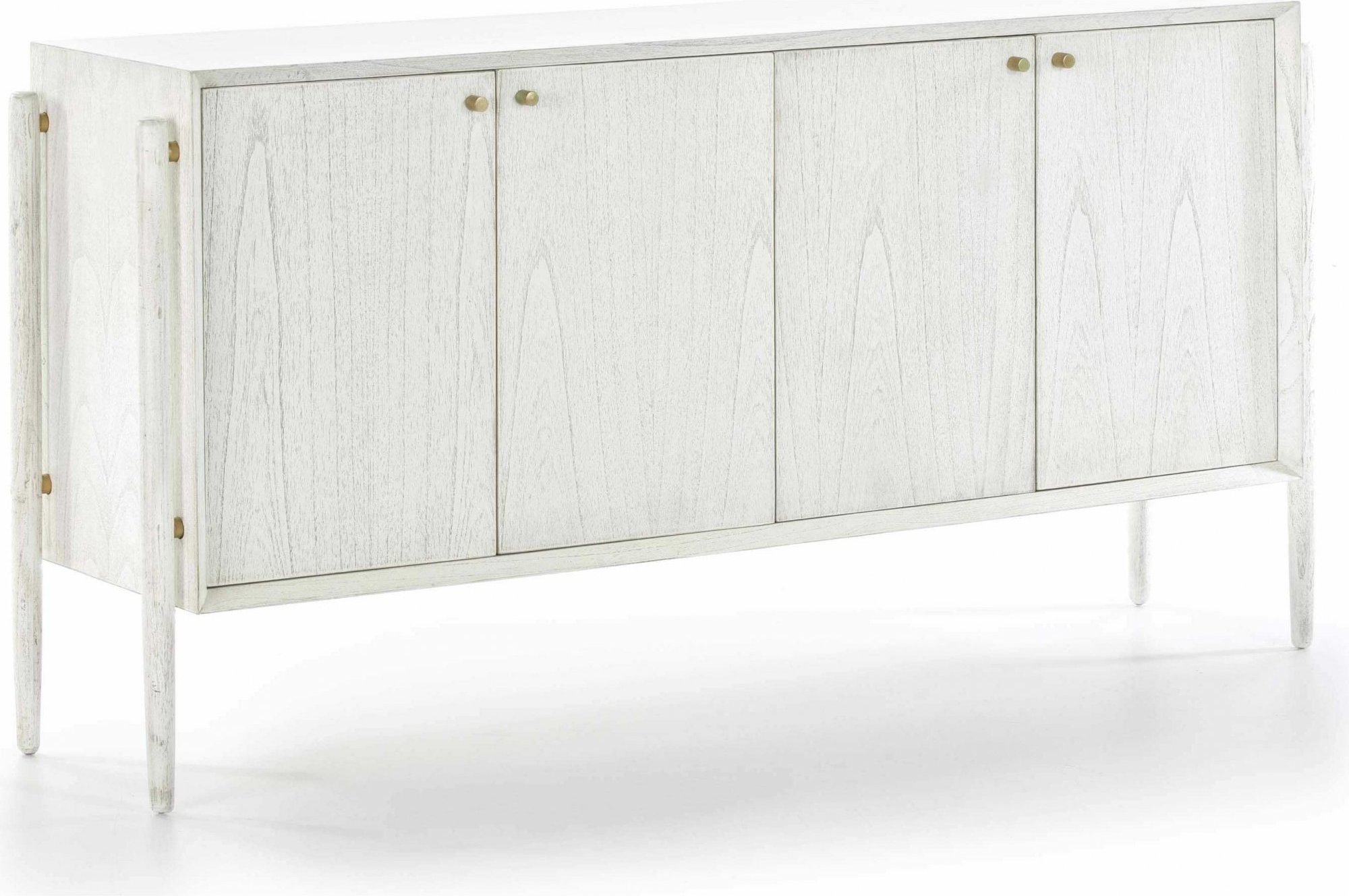 Commode en bois design 4 portes cérusé blanc