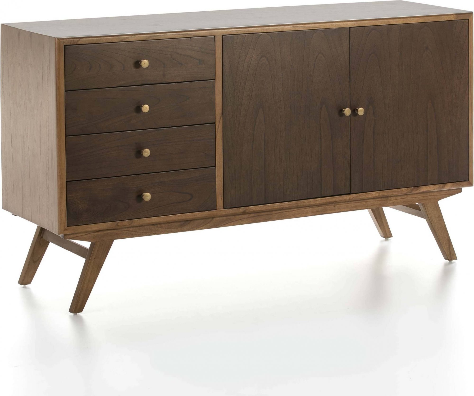 Commode bois design 4 tiroirs 2 portes bois clair et foncé