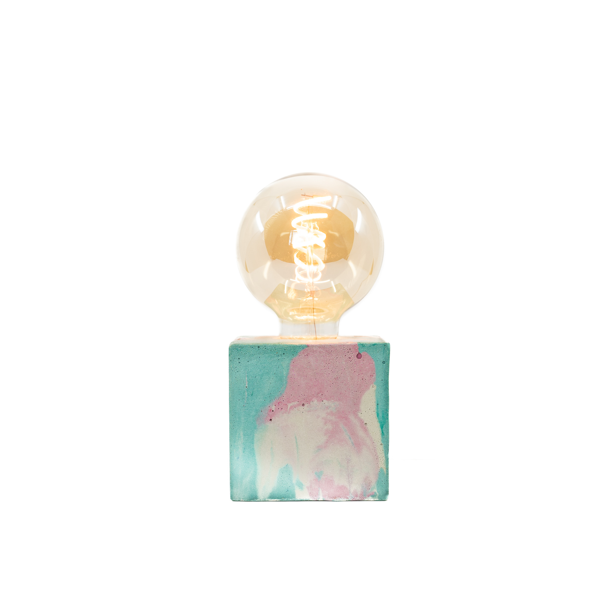 Lampe cube marbré en béton rose & turquoise