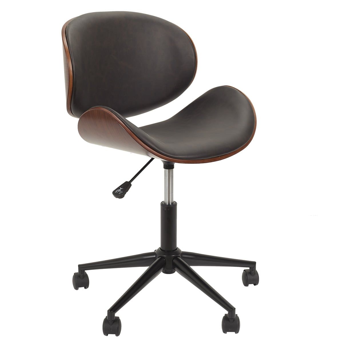 chaise  de bureau simili noir marbré et contreplaqué marron