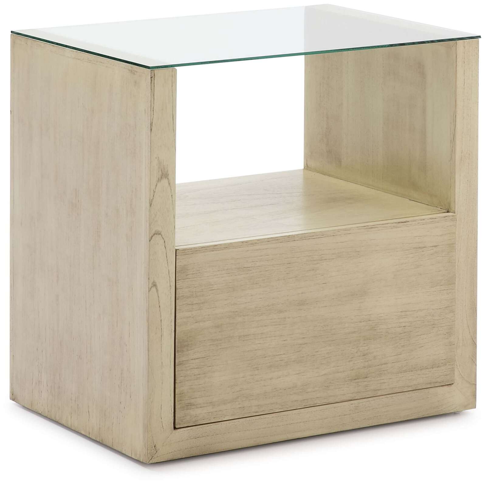 Table de chevet en bois naturel clair plateau en verre Table de chevet en bois naturel clair plateau en verre