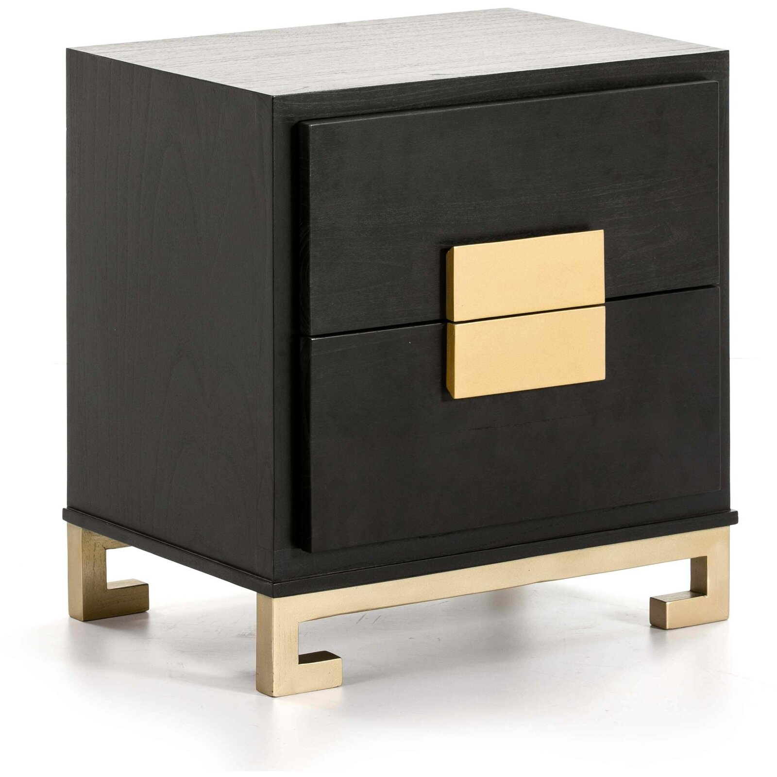 Table de chevet en bois noir et doré 56x41x60