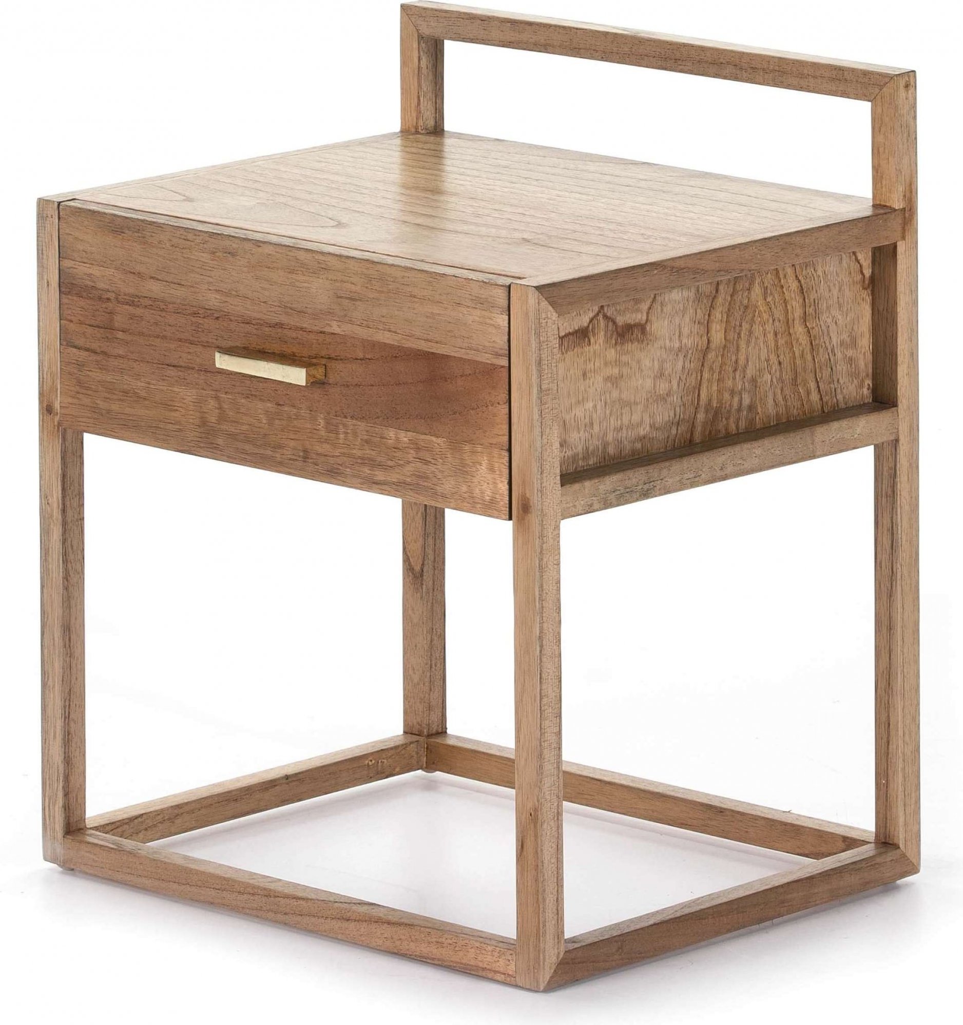 Table de chevet cubique en bois couleur clair et doré Table de chevet cubique en bois couleur clair et doré