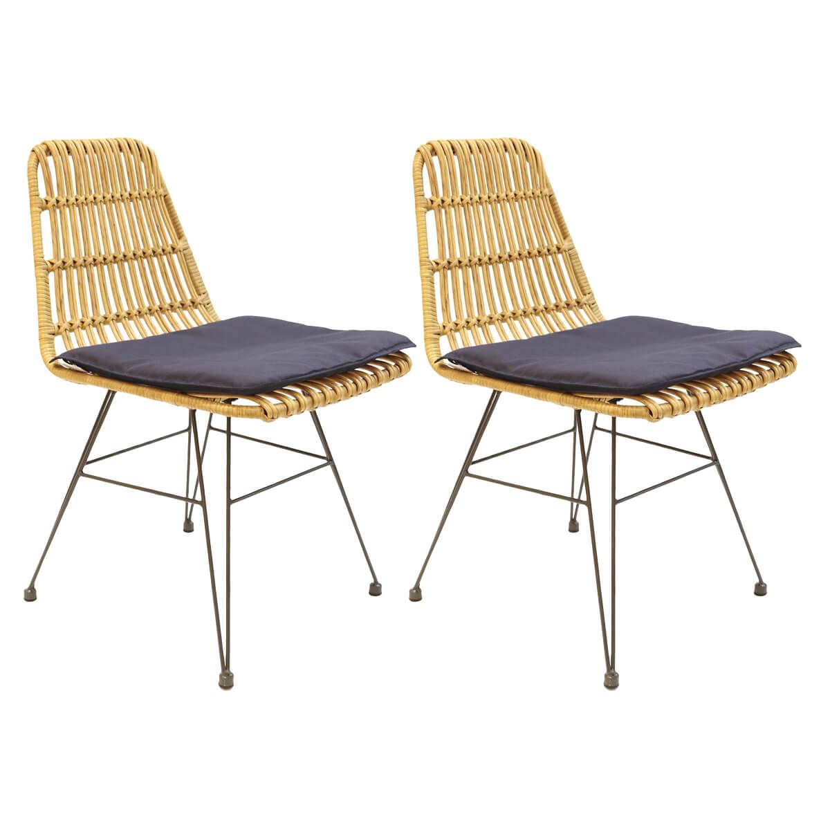 Lot de 2 chaises tressées marron avec pieds métal Lot de 2 chaises tressées marron avec pieds métal