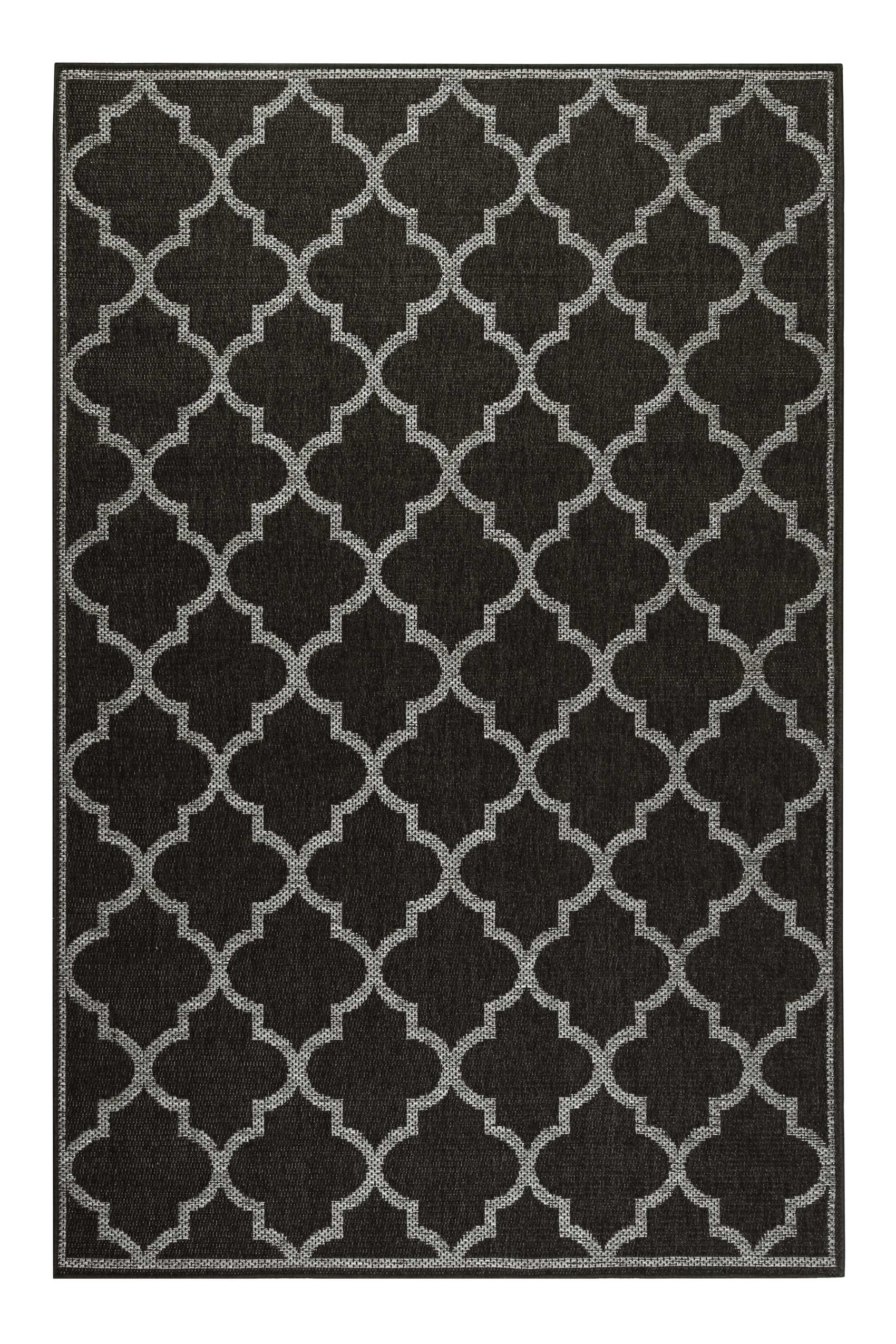 Tapis exterieur noir motif oriental gris 290x200