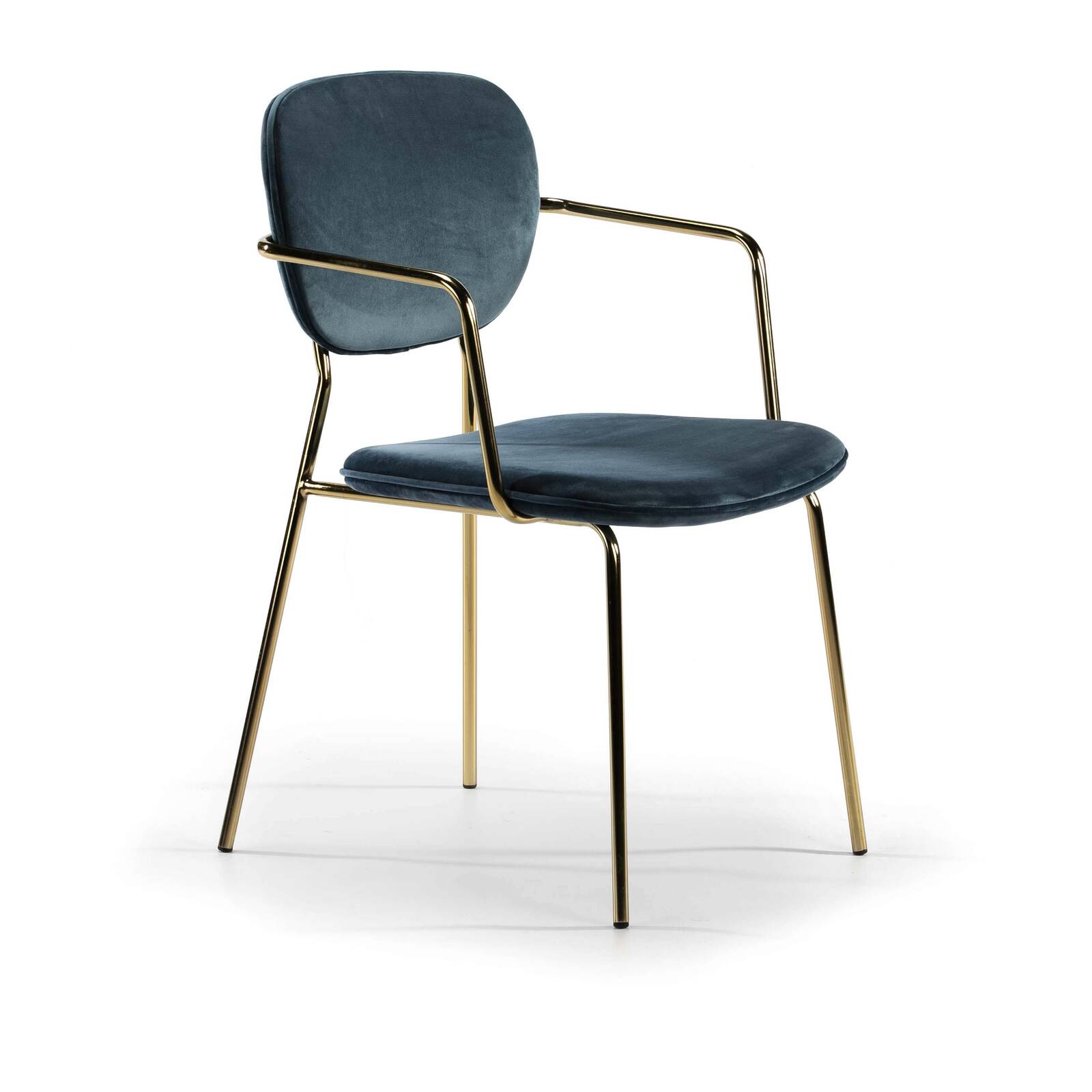 Chaise design rembourrée bleu pétrole pietement doré Chaise design rembourrée bleu pétrole pietement doré