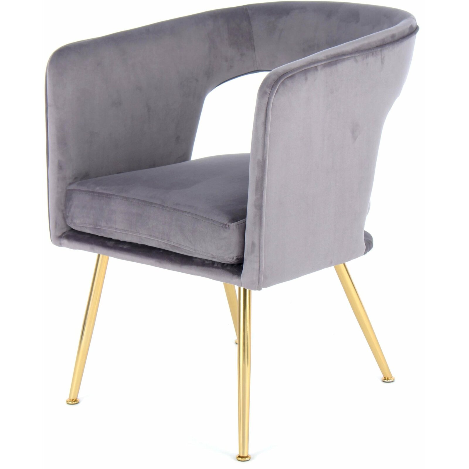 Fauteuil design rembourré tissu velours gris pieds dorés Fauteuil design rembourré tissu velours gris pieds dorés