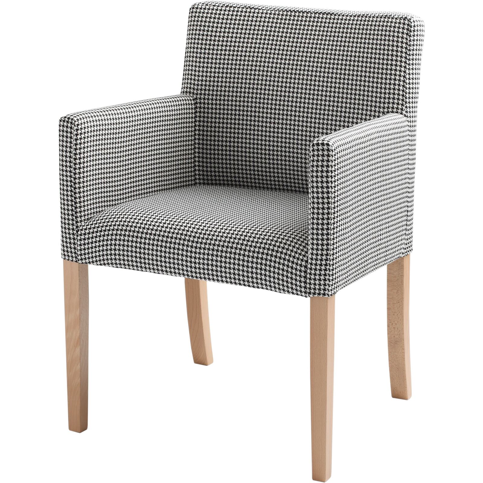Fauteuil en bois massuf rembourré en tissu pied de poule Fauteuil en bois massuf rembourré en tissu pied de poule