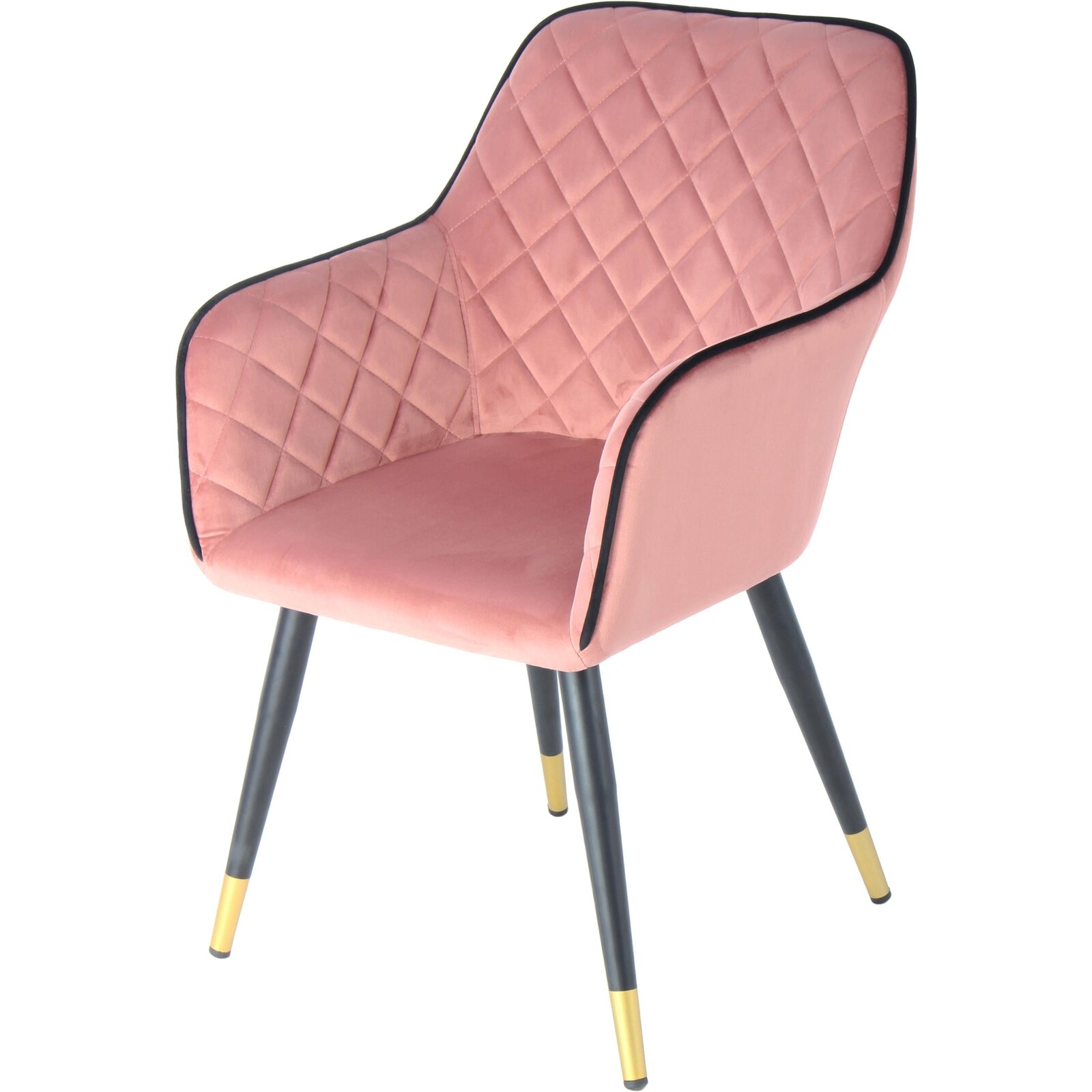 Fauteuil design rembourrée velours rose pieds noir et doré Fauteuil design rembourrée velours rose pieds noir et doré
