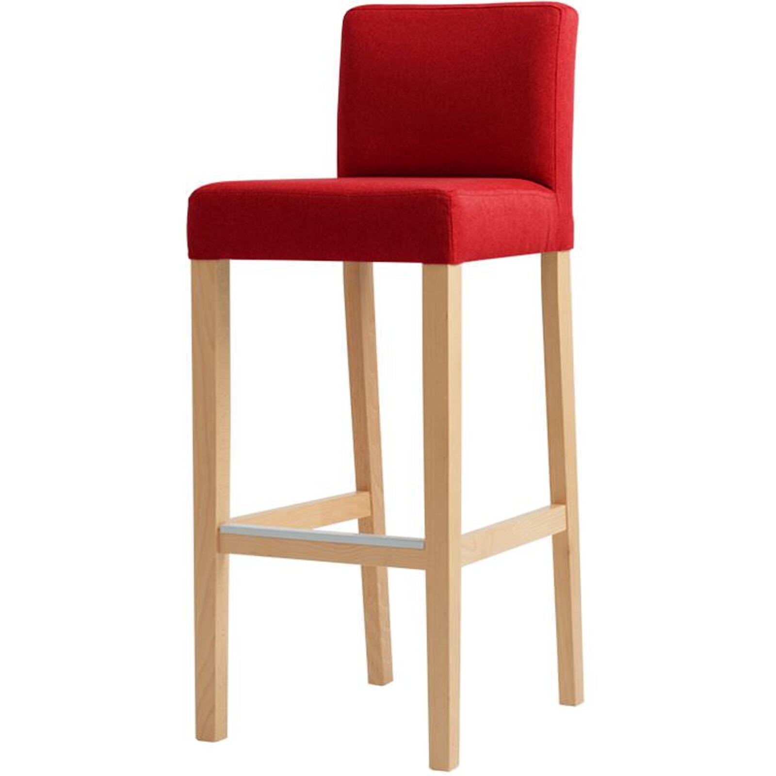 Chaise de bar tissu rembourrée rouge pieds bois massif clair Chaise de bar tissu rembourrée rouge pieds bois massif clair