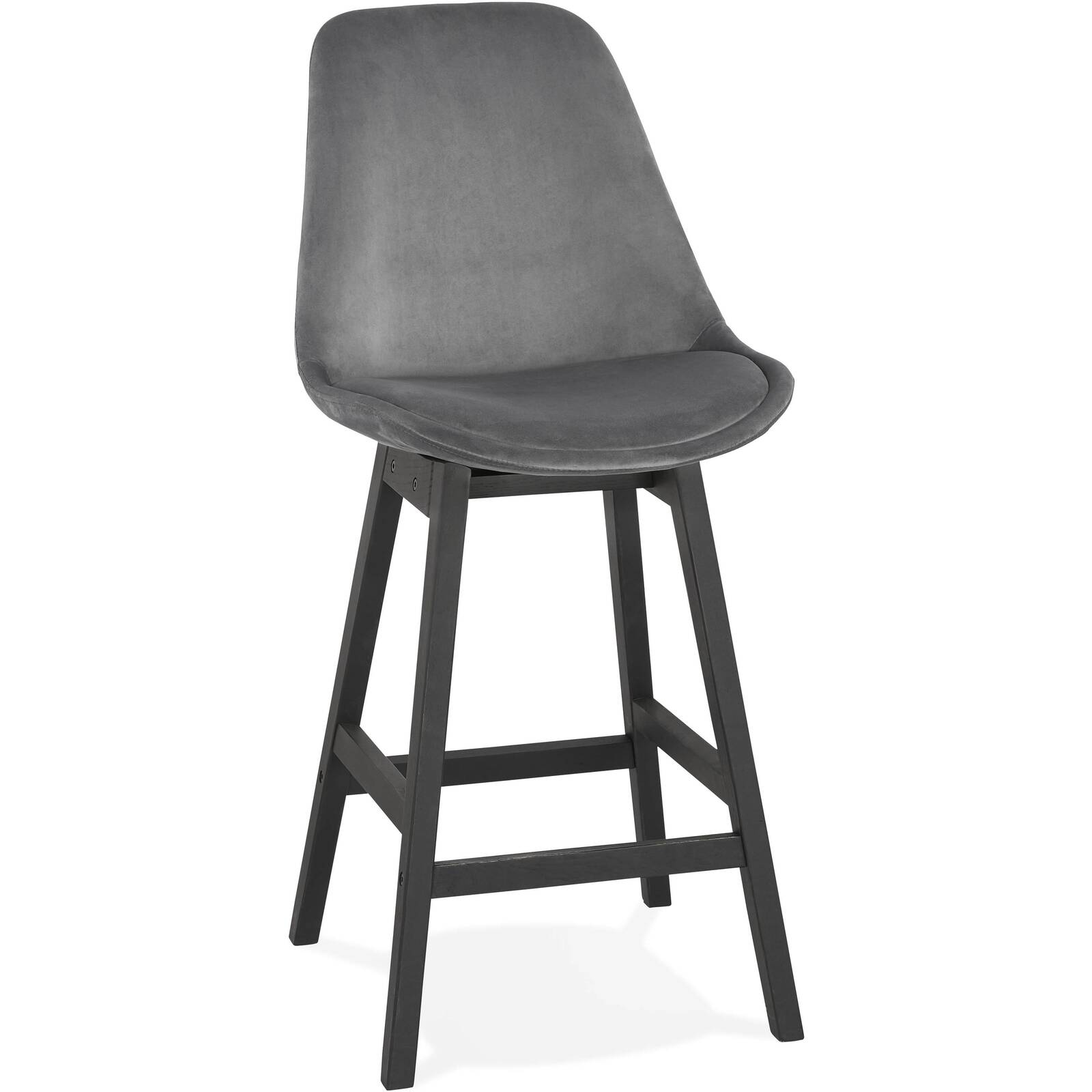 Tabouret de bar en velour gris et bois noir h103cm