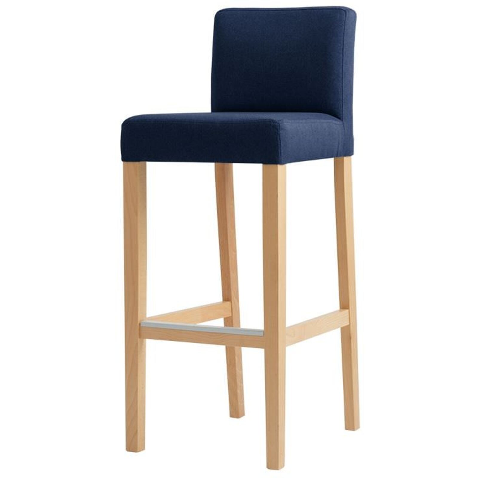Chaise de bar tissu rembourrée bleu pieds bois massif clair