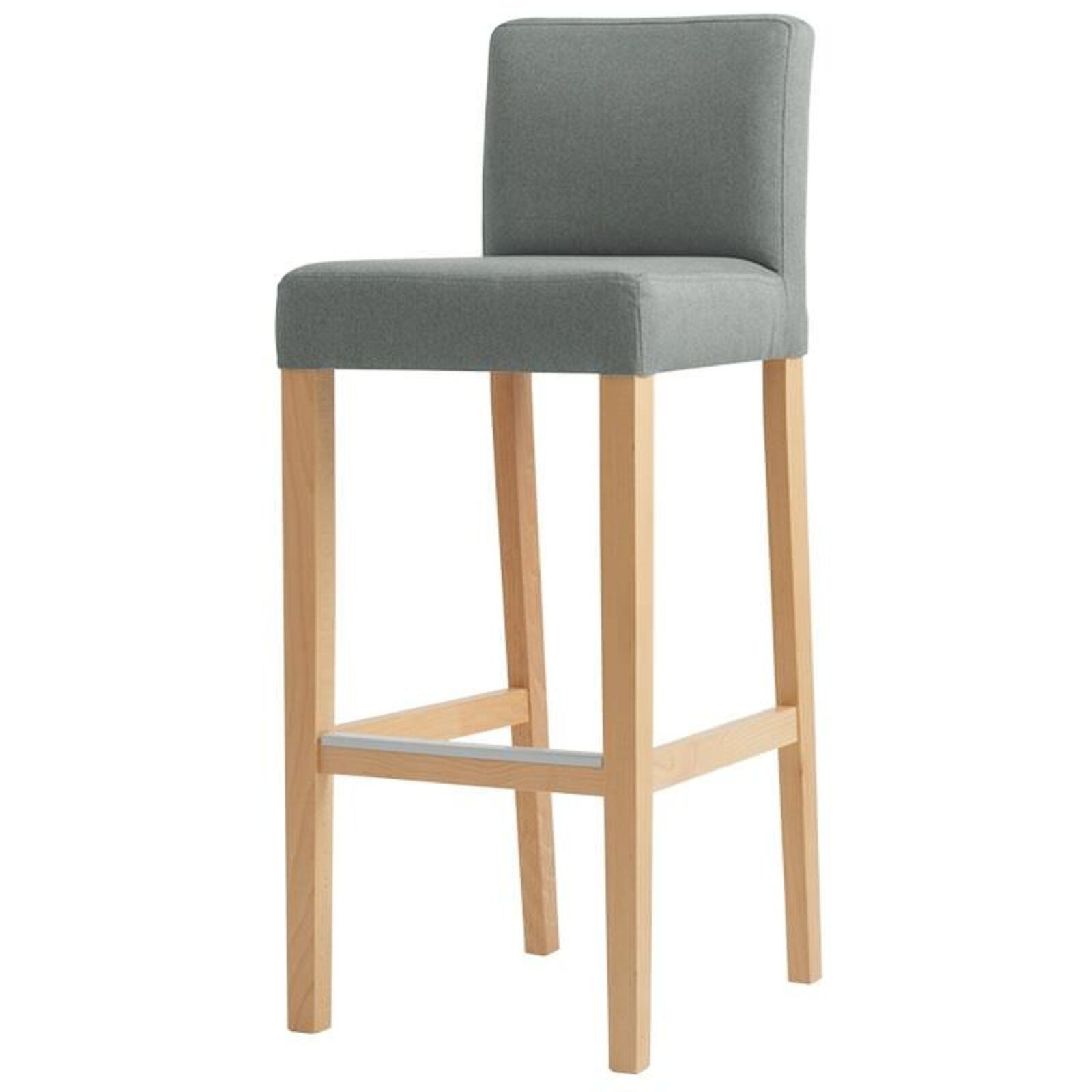 Chaise de bar tissu rembourrée gris pieds bois massif clair Chaise de bar tissu rembourrée gris pieds bois massif clair