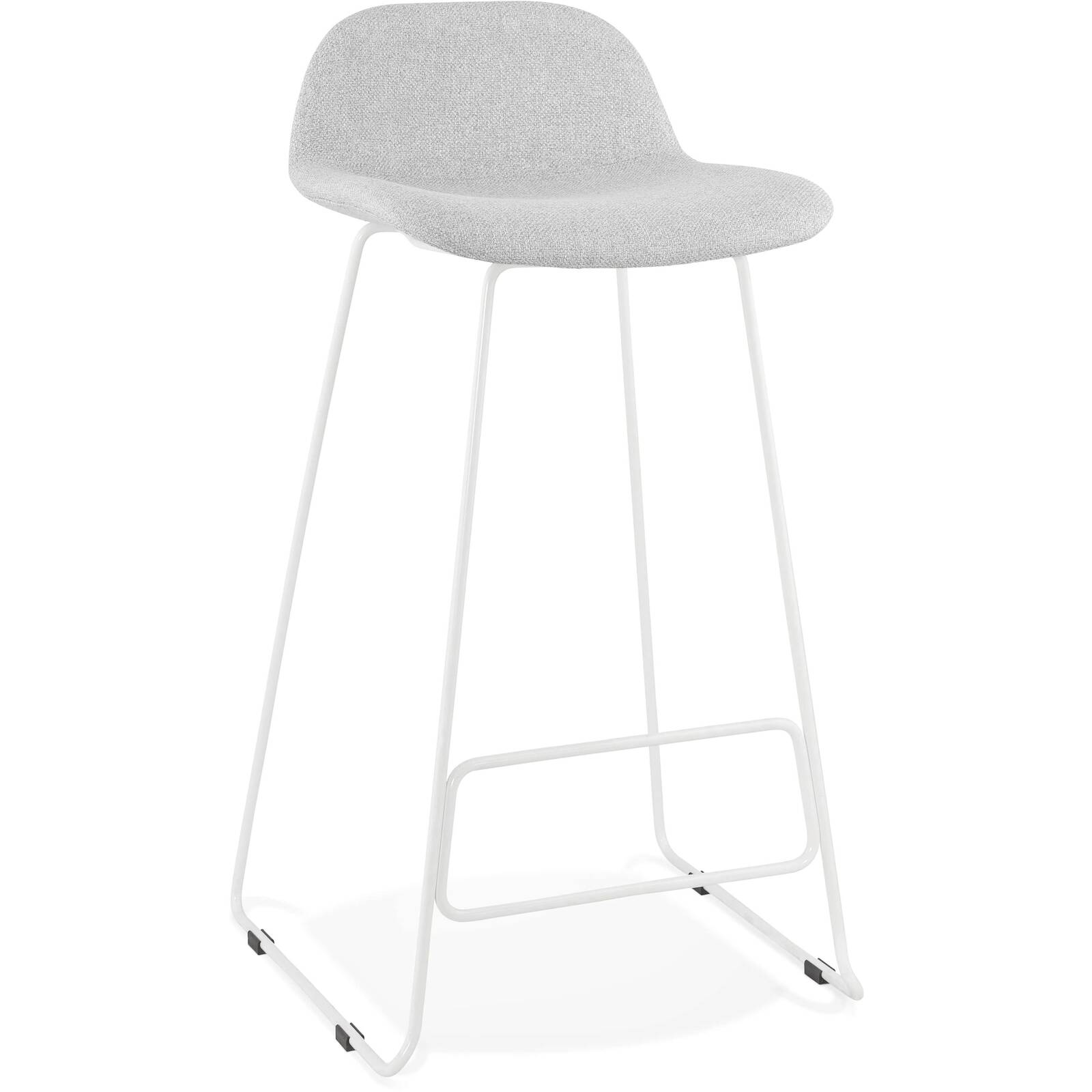 Tabouret de bar en tissu gris clair et métal blanc h95cm Tabouret de bar en tissu gris clair et métal blanc h95cm