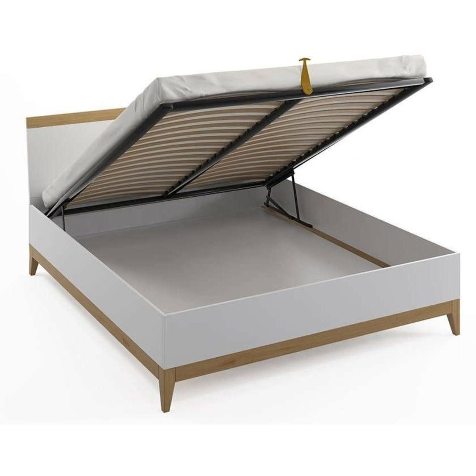 Lit coffre avec tête de lit sommier massif blanc 180x200cm Lit coffre avec tête de lit sommier massif blanc 180x200cm
