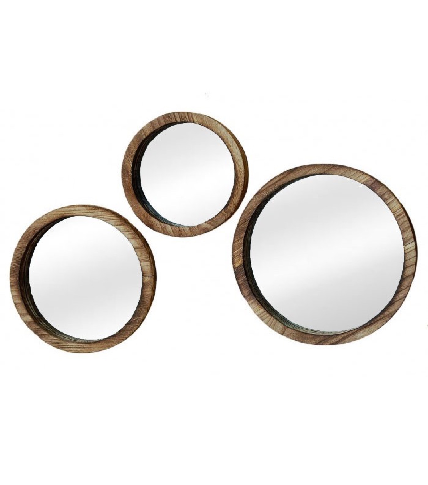 Set de 3 miroirs décoratifs ronds en bois