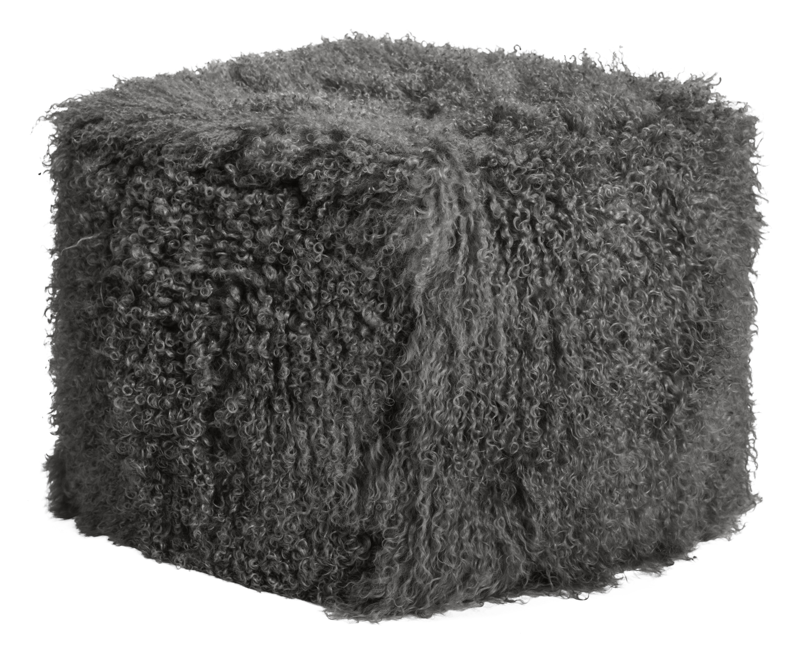 Pouf d'intérieur laine d'agneau tibétain anthracite Pouf d'intérieur laine d'agneau tibétain anthracite